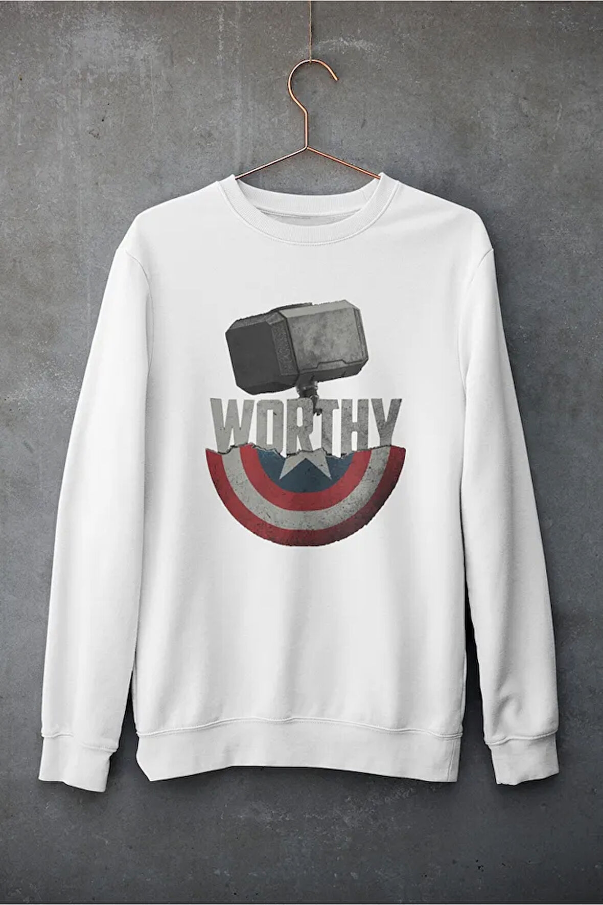Worthy Thor x Kaptan Amerika Tasarım Baskılı Unisex Oversize Sweatshirt