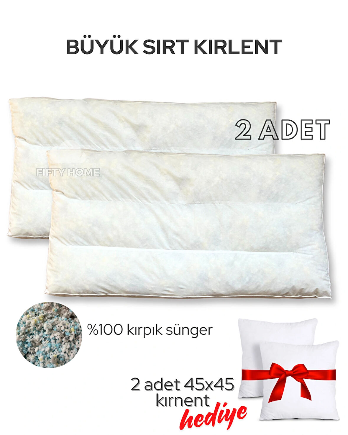 2Li BÜYÜK SIRT KIRLENT İÇ DOLGU - 100x50 cm - KOLTUK SIRT KIRLENTİ MİNDER KUTU MODEL YAN FAÇALI