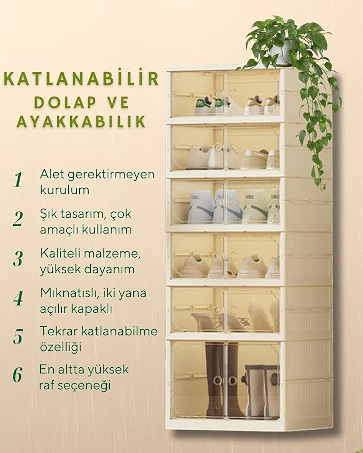 Kurulum gerektirmeyen Katlanabilir Ayakkabı Saklama Kutusu 