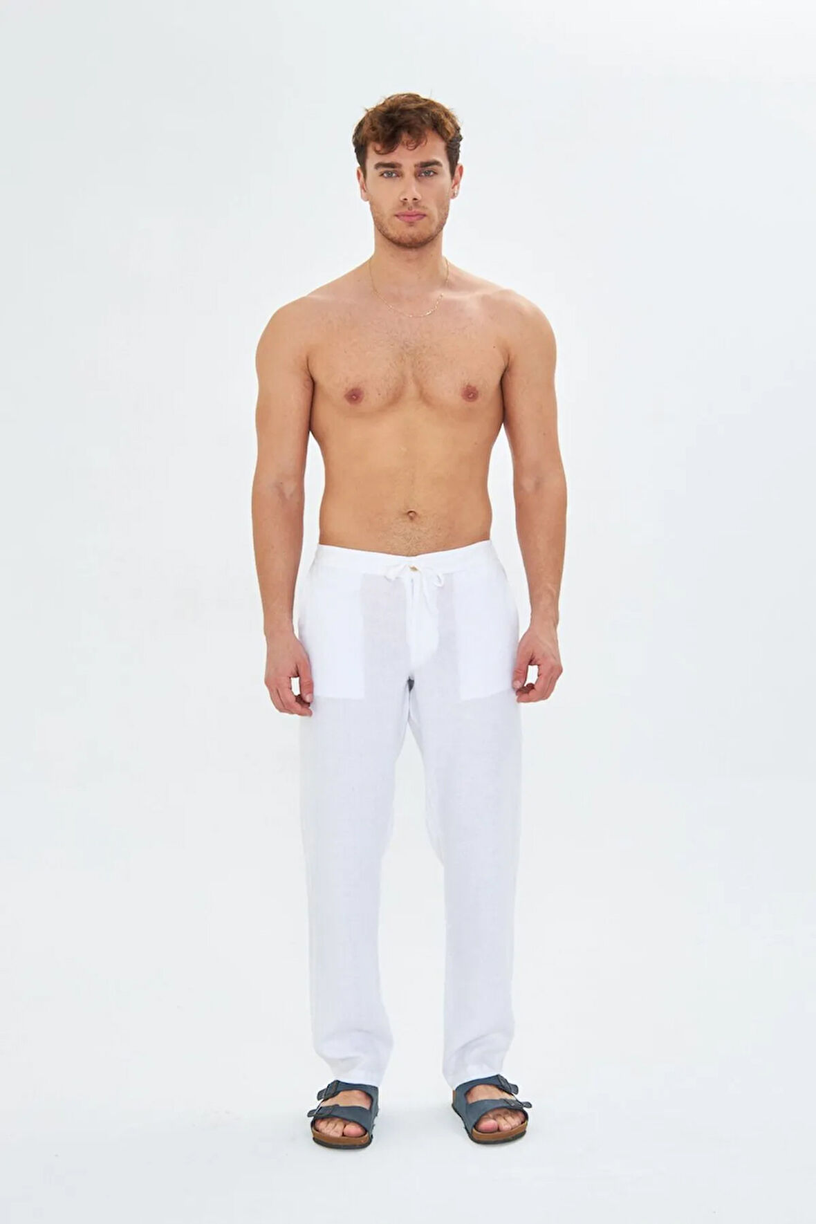 Erkek Beyaz Keten Pantolon