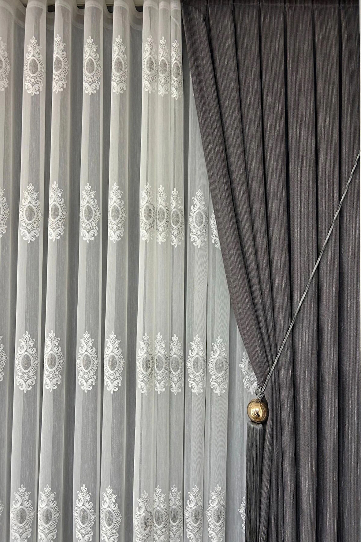 Keten Şantuk Antrasit Perde İki Kanat Sık Pile Aksesuar Hariç