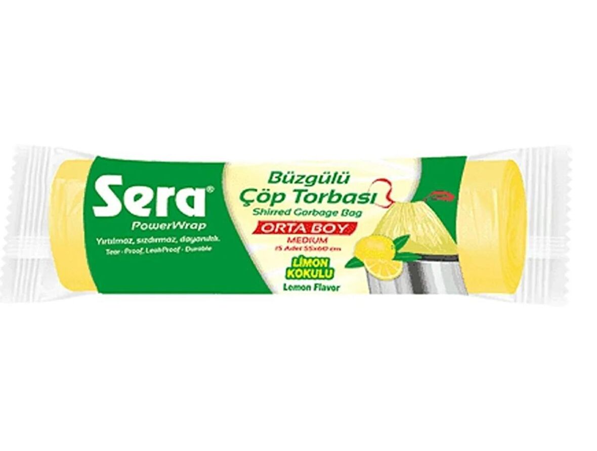 Sera Orta Boy Limon Kokulu Büzgülü Çöp Torbası 15 li