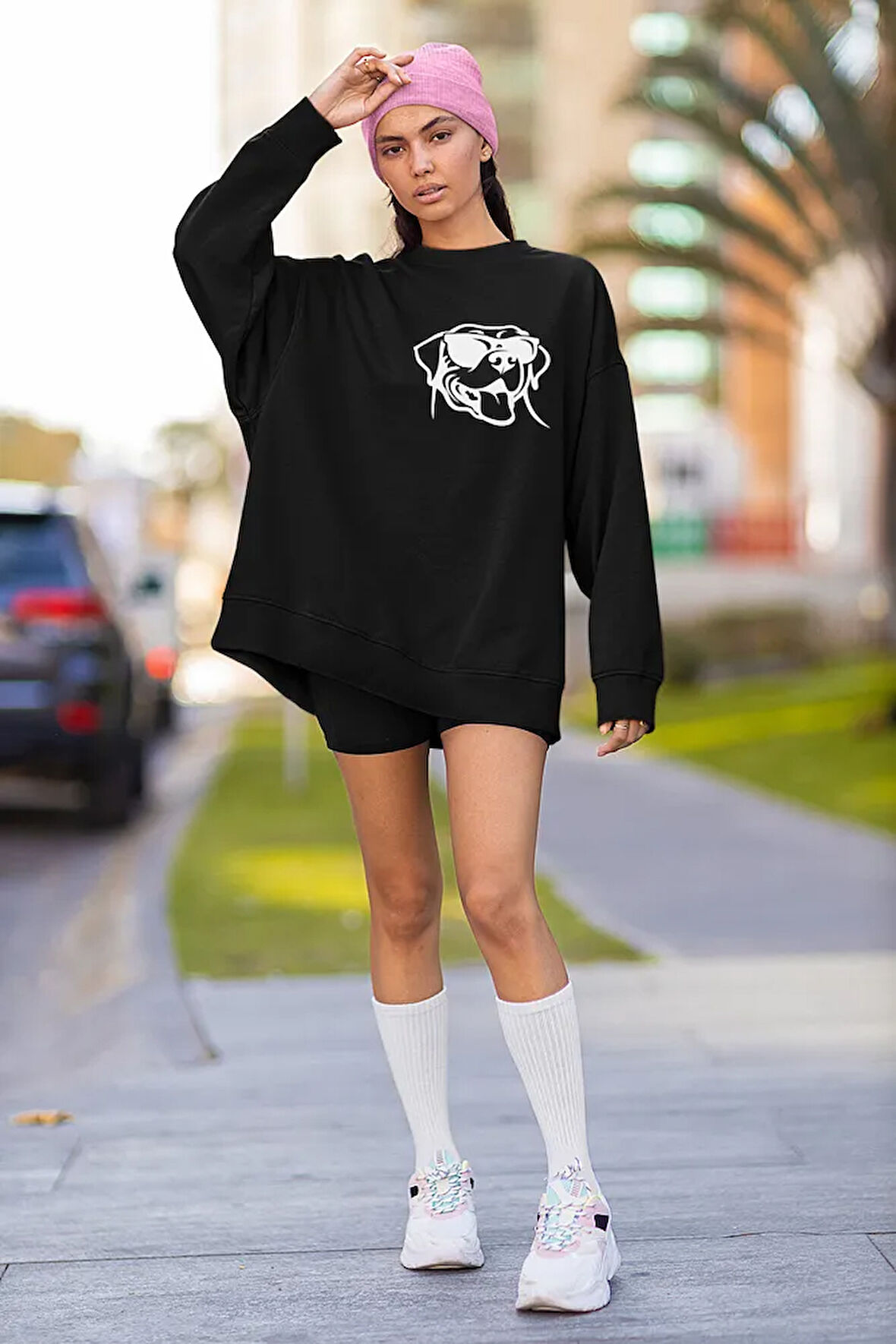 Minimalist Köpek Baskılı Unisex Oversize Dog Sweatshirt