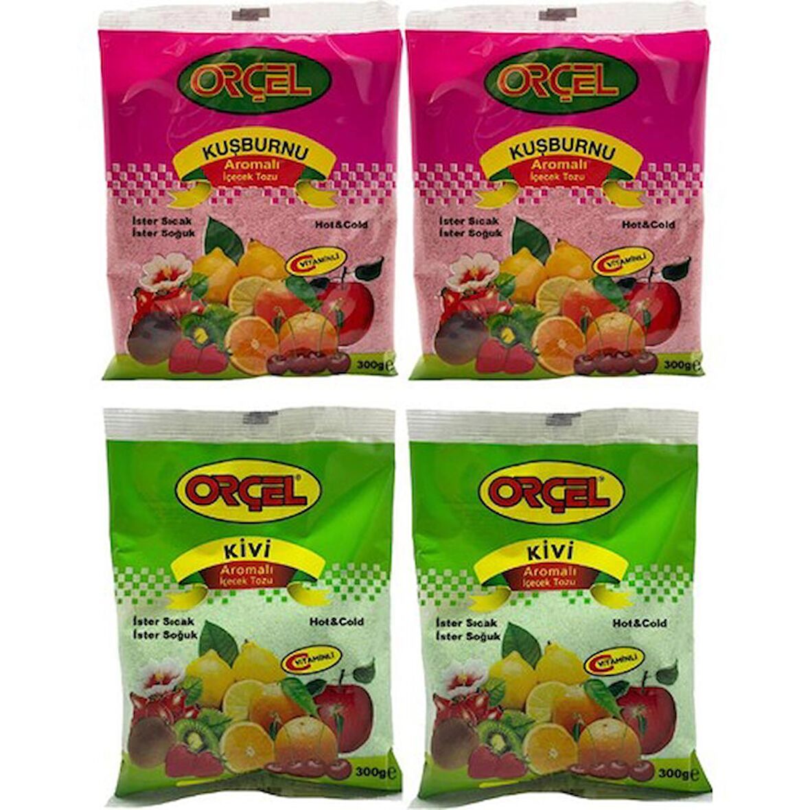 Orçel 2 Kivi 2 Kuşburnu Aromalı İçecek Tozu Oralet Çay 4x300gr.