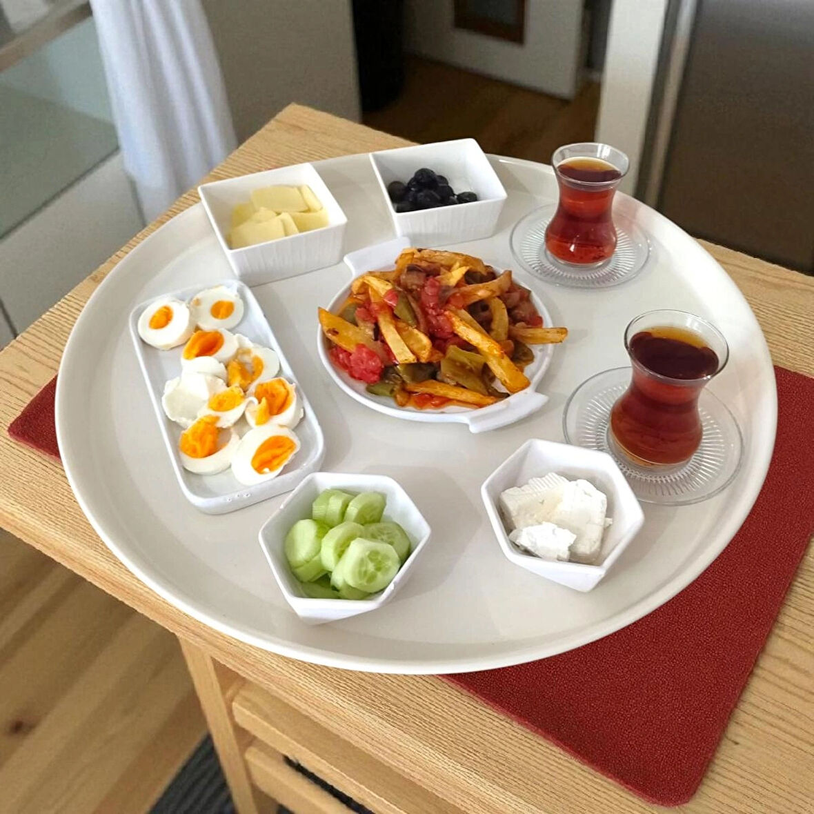 Metal Tepsi Kahvaltı Çay Kahve Sunum Tepsisi 50 Cm Yuvarlak