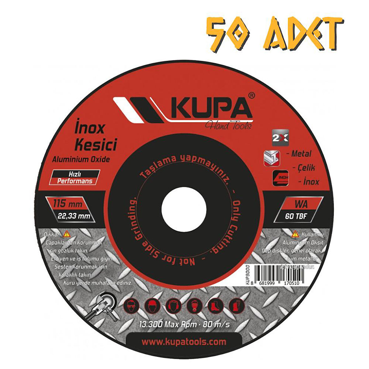 Kupa İnox Metal Çelik Kesme Taşı 115 mm. - 50 Adet