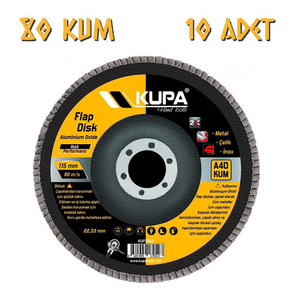 Kupa Katlı Flap Disk Zımpara A80 Kum - 10 Adet