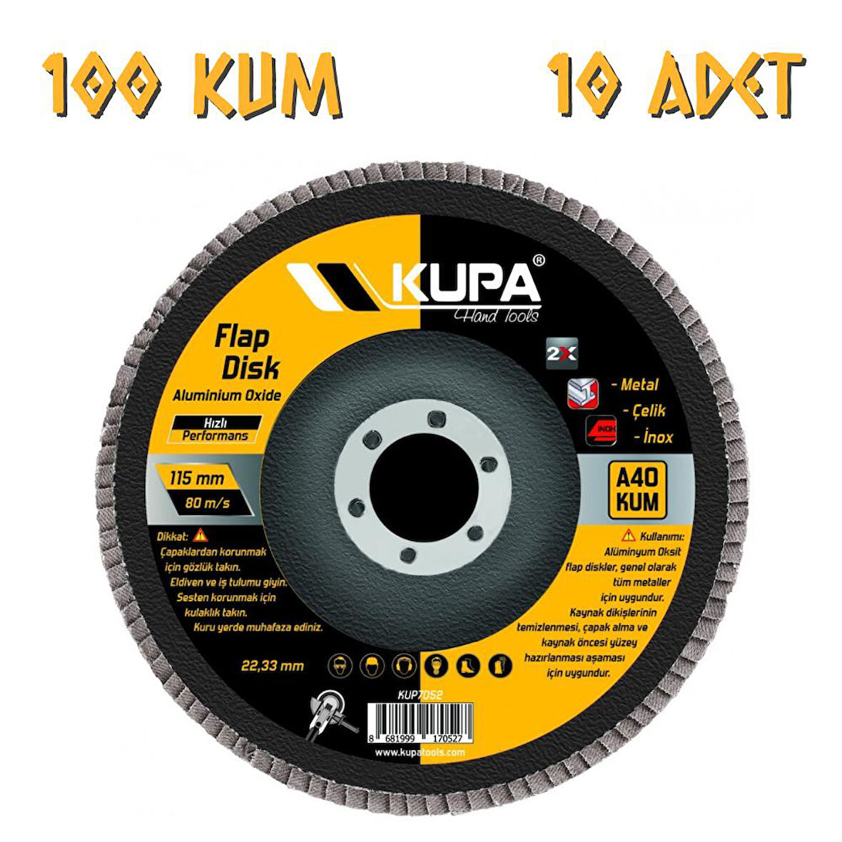 Kupa Katlı Flap Disk Zımpara A100 Kum - 10 Adet