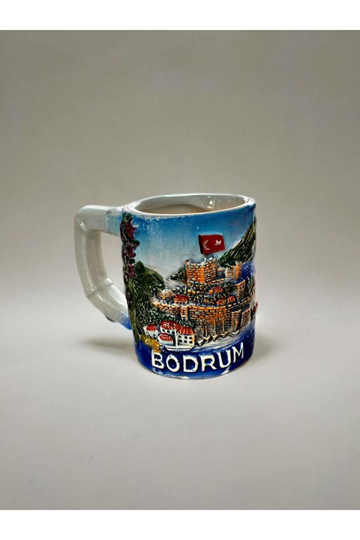 BODRUM Temalı Mini Seramik Kupa Krem