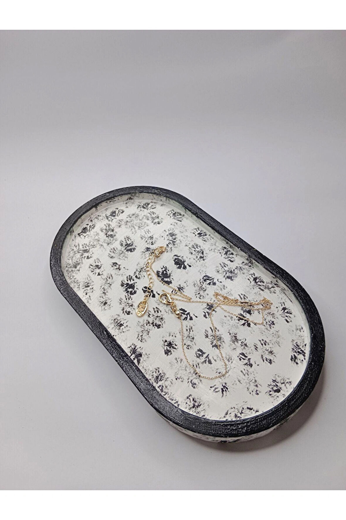 Siyah Beyaz Takı Kolye Küpe Tabağı Dekoratif Aksesuar Sunum Tabak