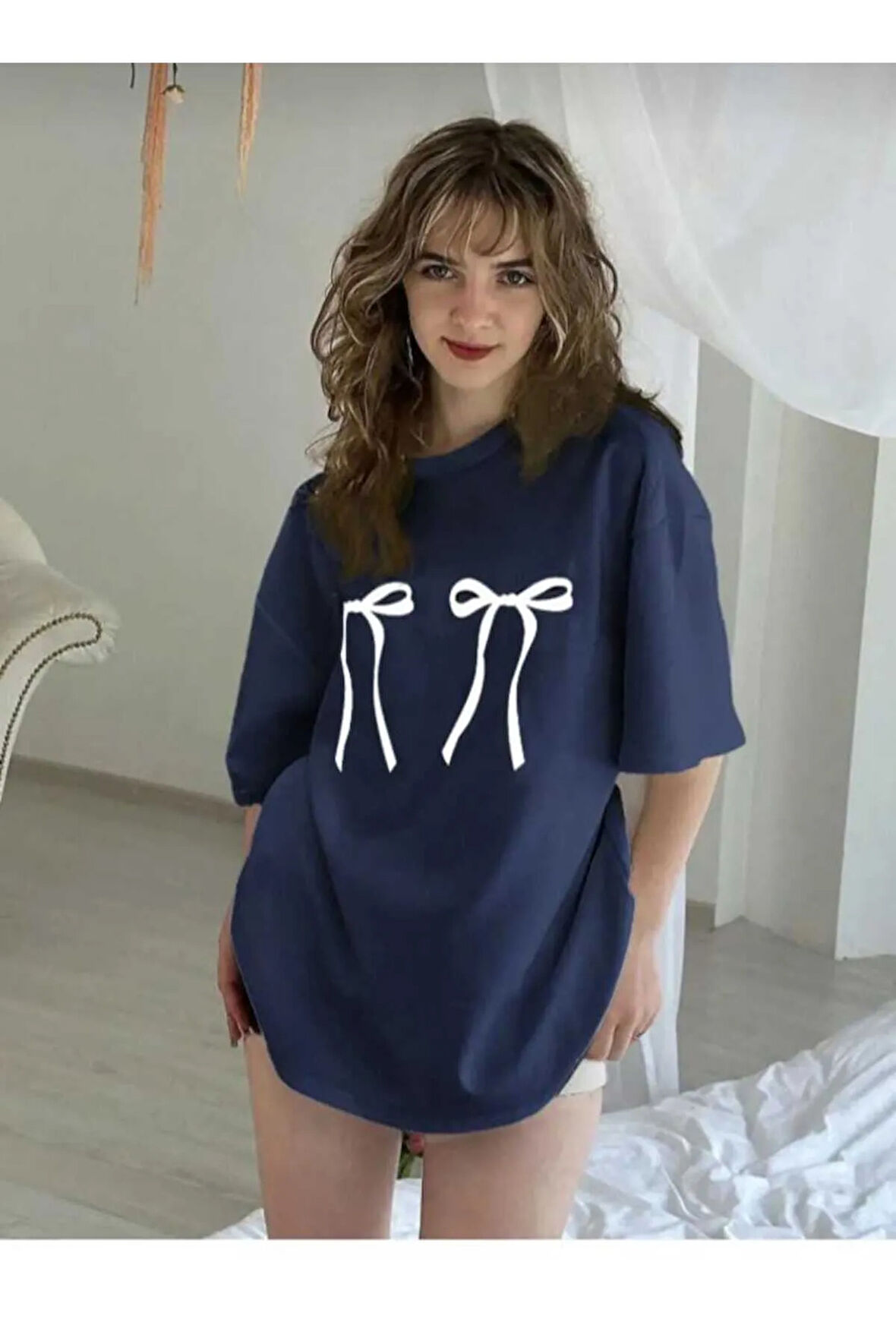 malkoçbey kurdela baskılı oversize unisex basic t-şhirt