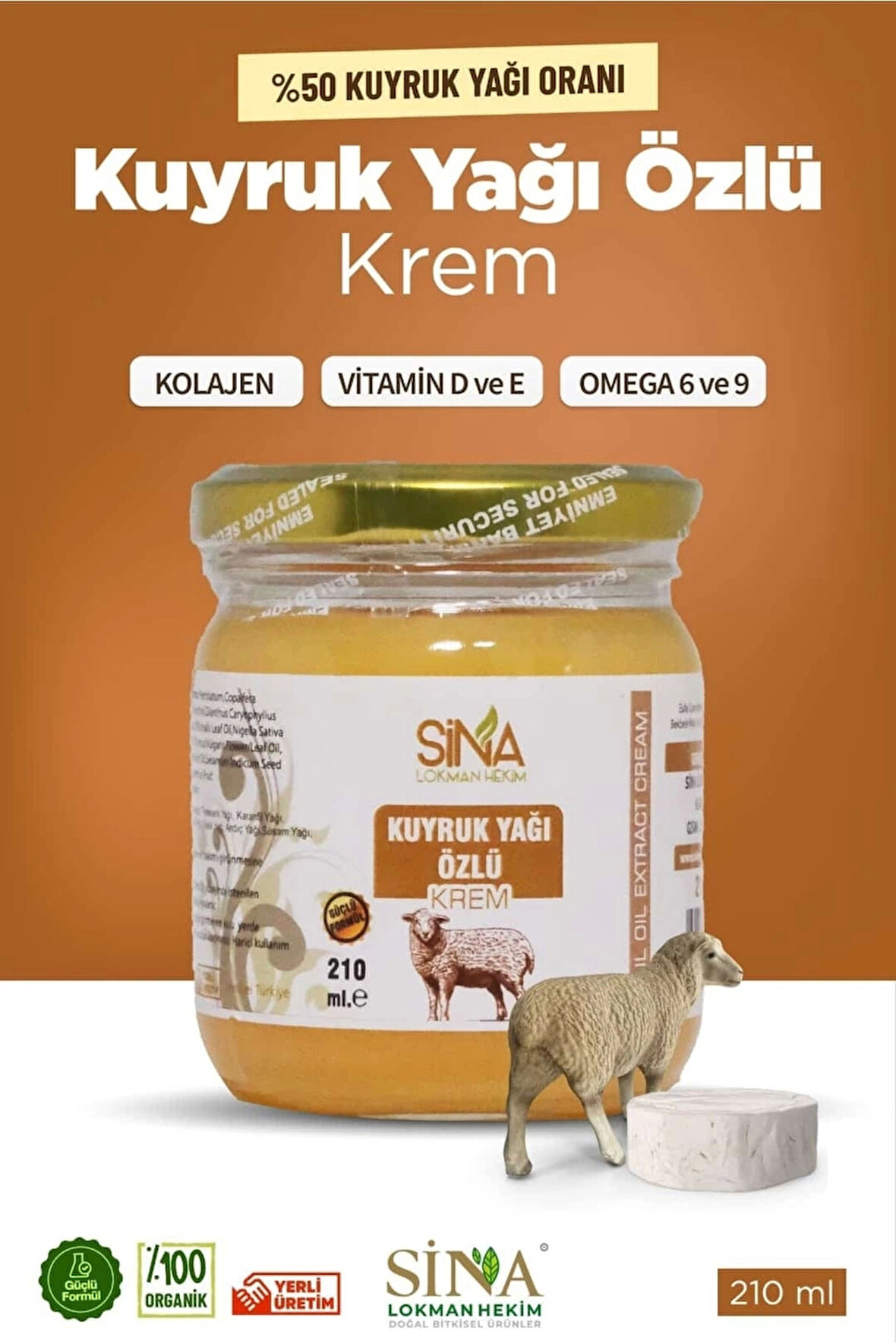 Sina - Kuyruk Yağı Özlü Krem 210 Ml (%50 Kuyruk Yağı Oranı)
