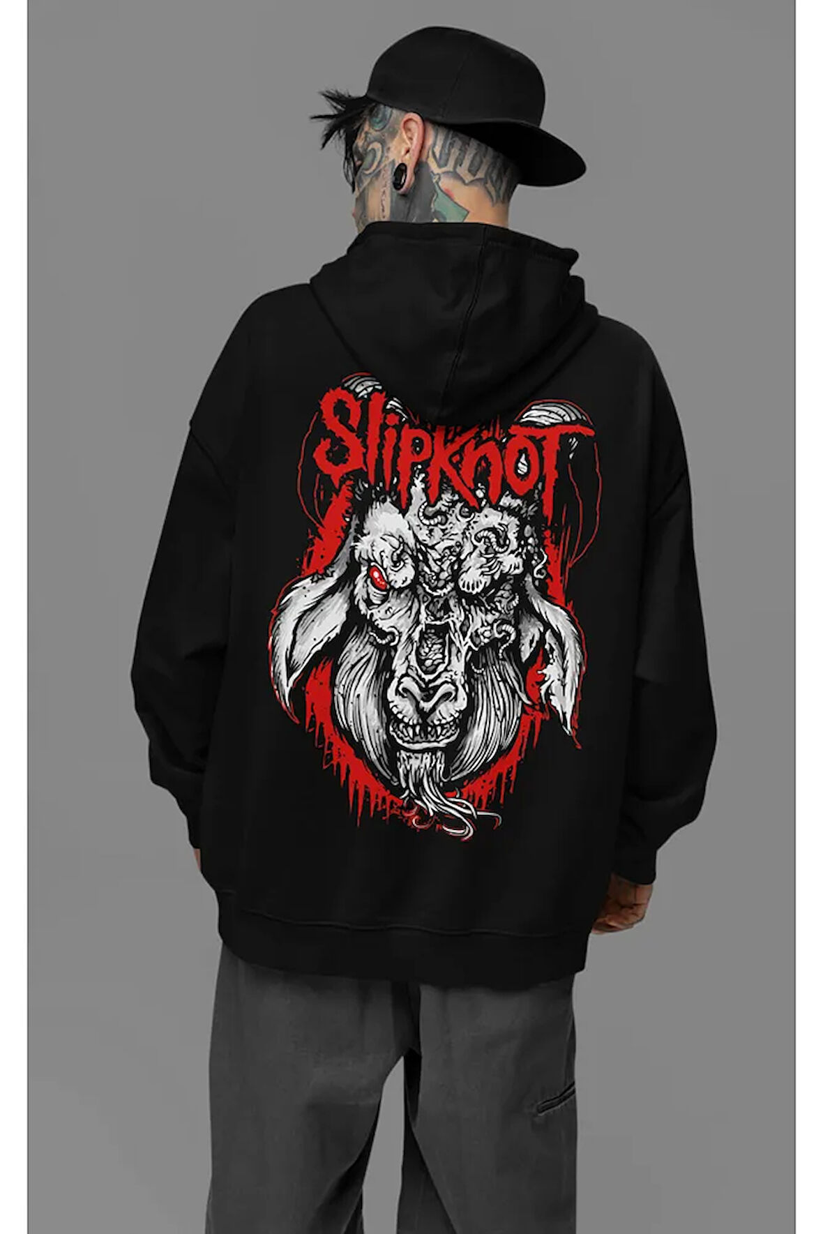 Müzik Grubu Tasarım Keçi Baskılı Unisex Oversize Slipknot Hoodie