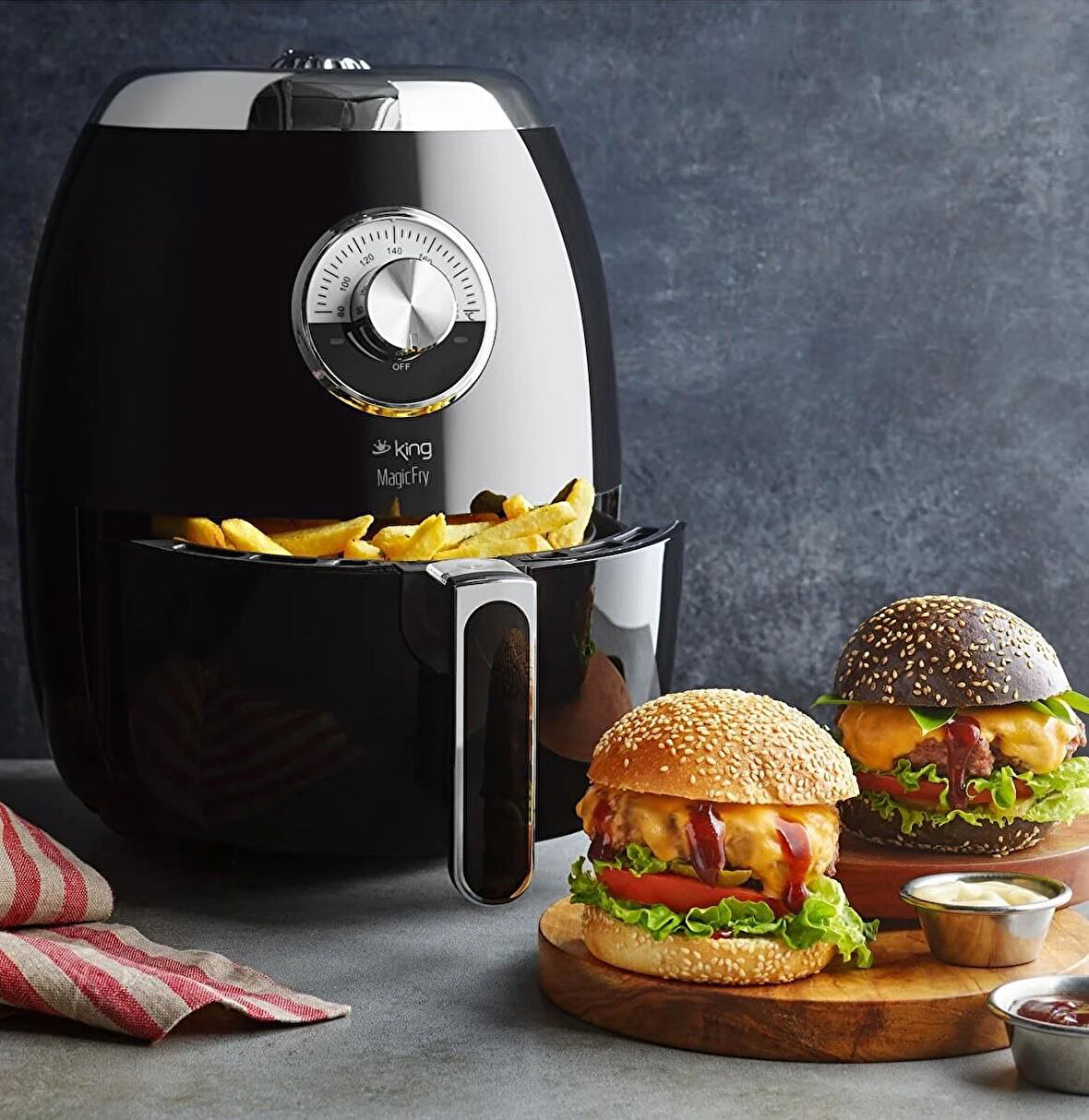 King KYF-25 NEW Magicfry Airfryer Yağsız Sıcak Hava Fritöz Siyah -Turbo motor gücü 4 Yıl Garantİ