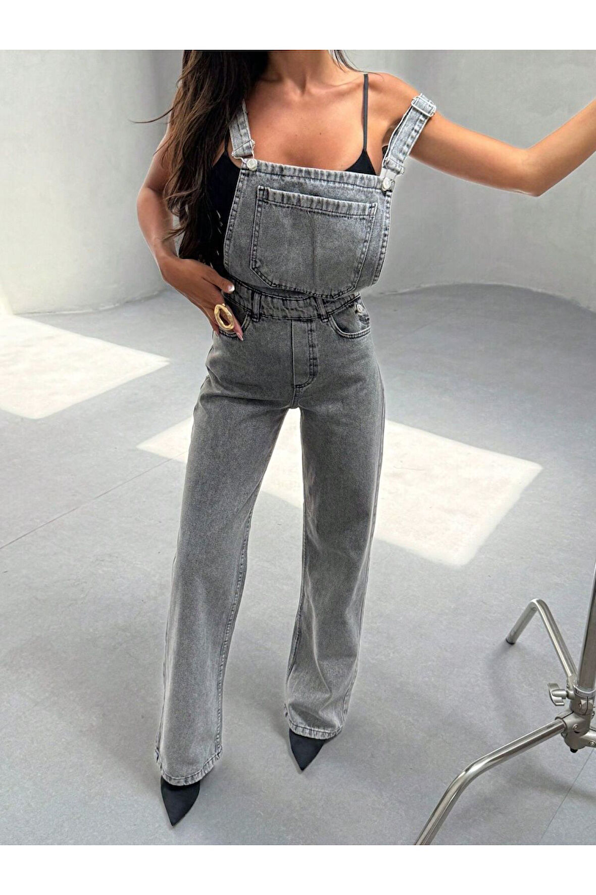 KADIN KAR SİYAH KANGURU CEP BOL PAÇA KOT BAHÇEVAN TULUM