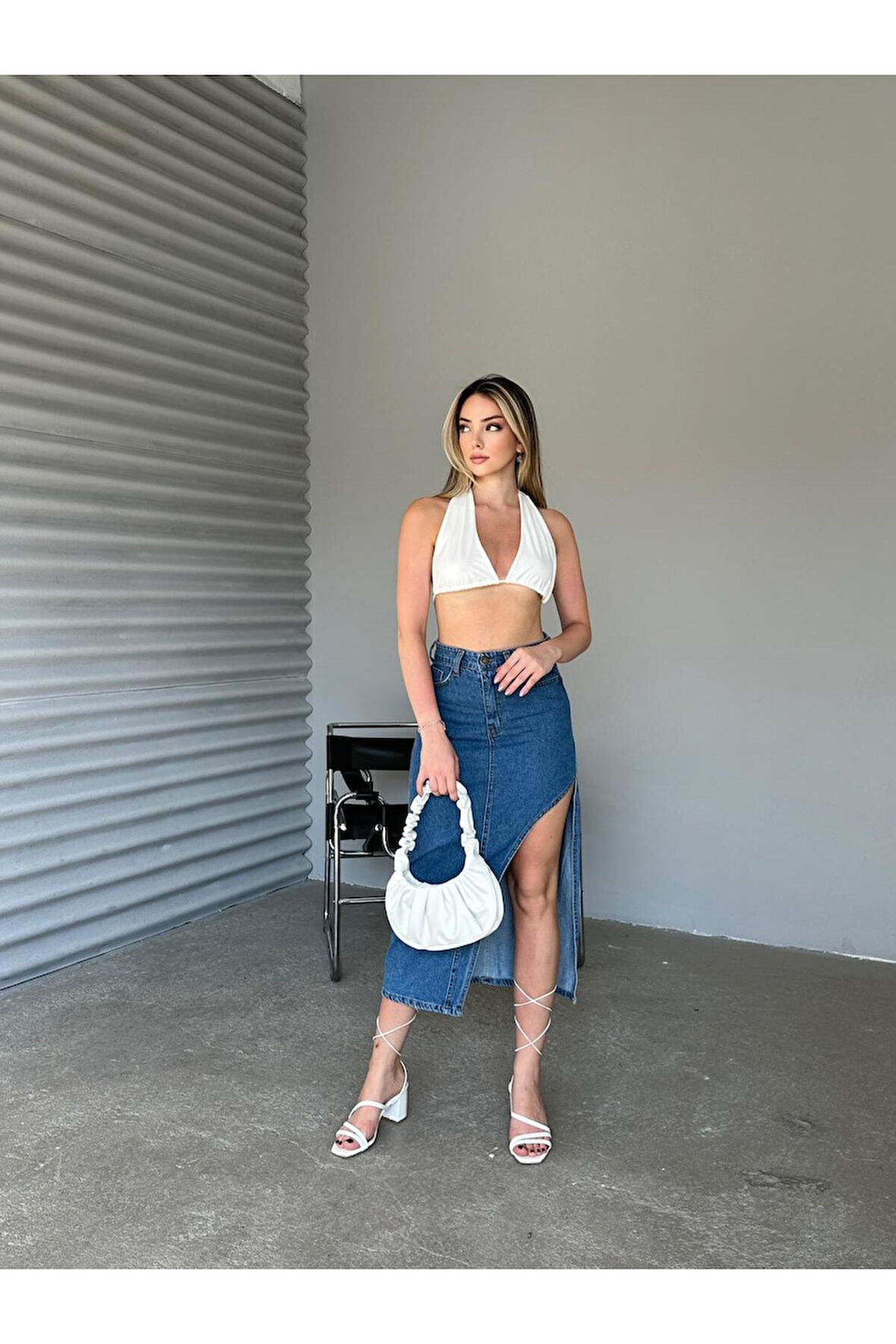 KADIN  UZUN ÖN PARÇALI  ASİMETRİK KOT ETEK