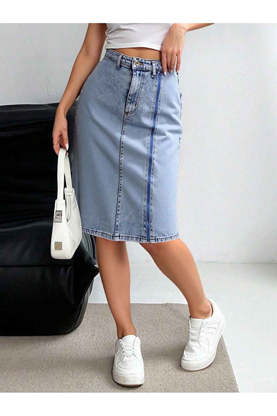 KADIN TAŞ YIKAMA ÖN FERMUAR DETAYLI KOT ETEK