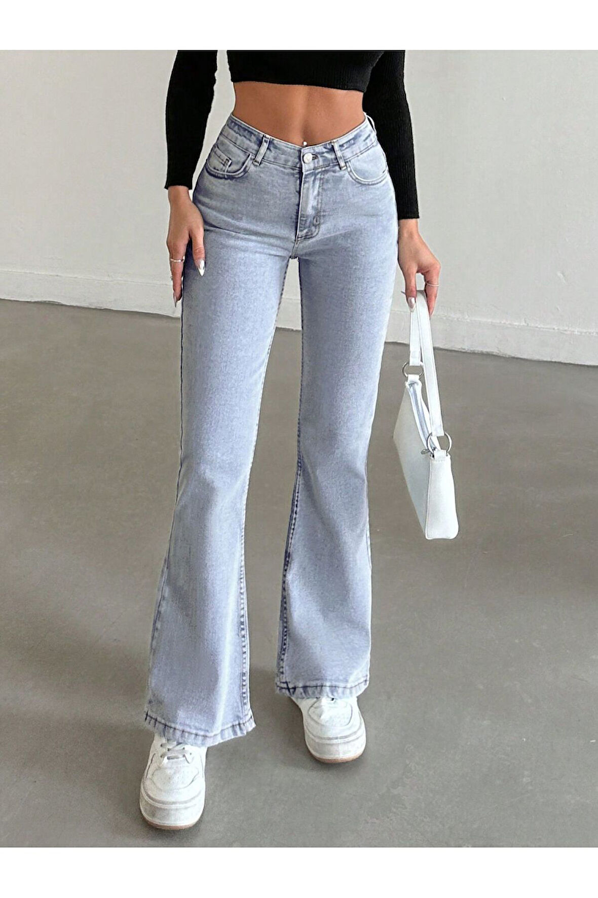 KADIN YÜKSEK BEL BUZ KAR İSPANYOL PAÇA KOT PANTOLON