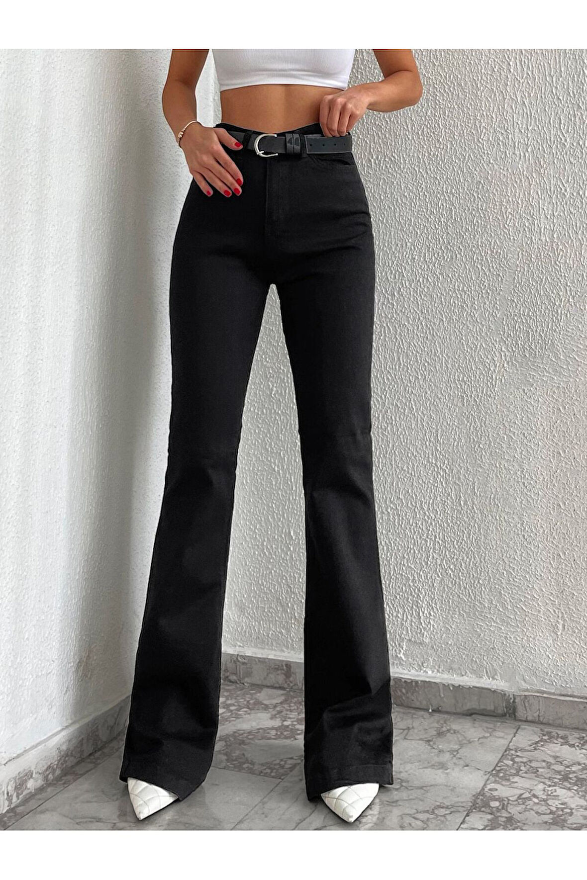 KADIN YÜKSEK BEL BUZ KAR İSPANYOL PAÇA KOT PANTOLON