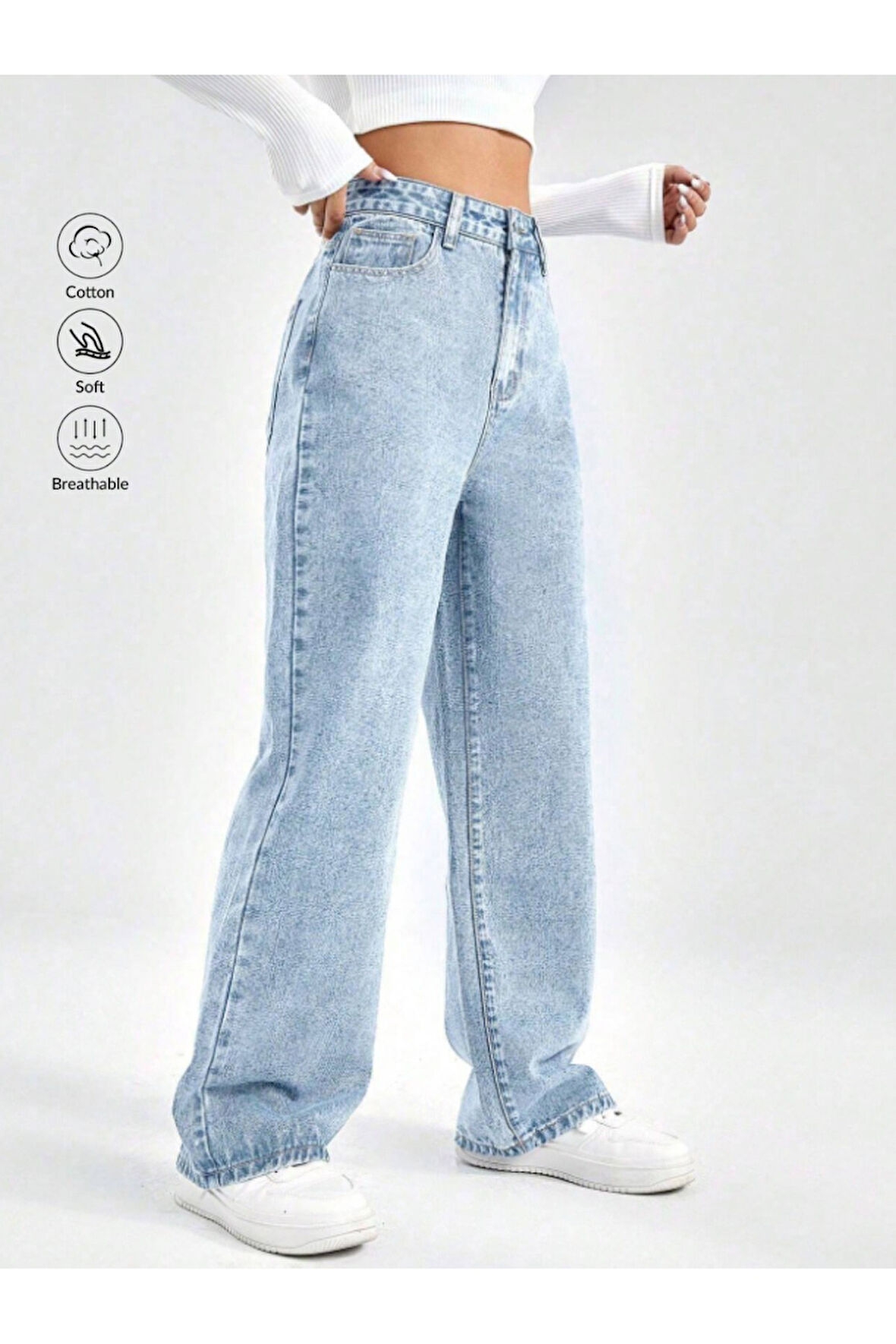 KADIN YÜKSEK BEL BUZ KAR BOYFRİEND BOL PAÇA PANTOLON