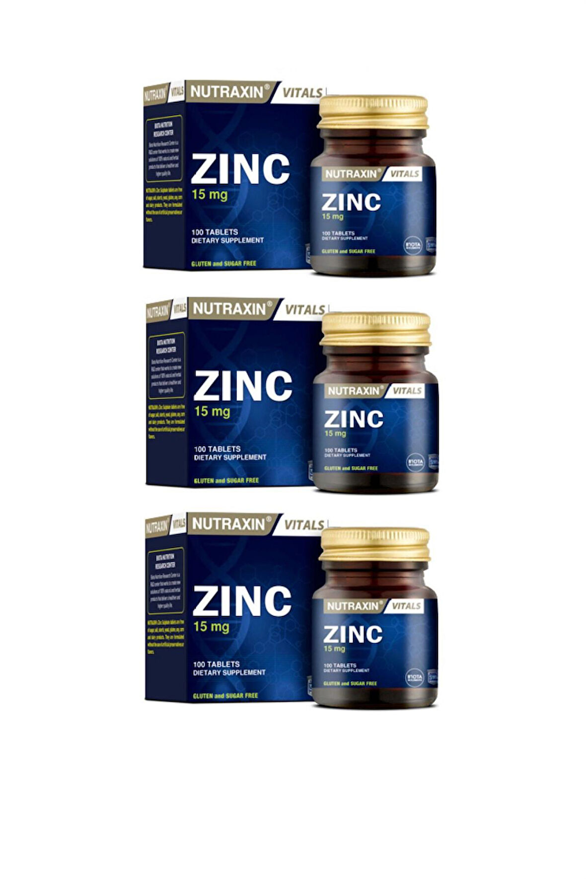 Nutraxin Zinc Sulphate 15 Mg 100 Tablet 3 Adet
