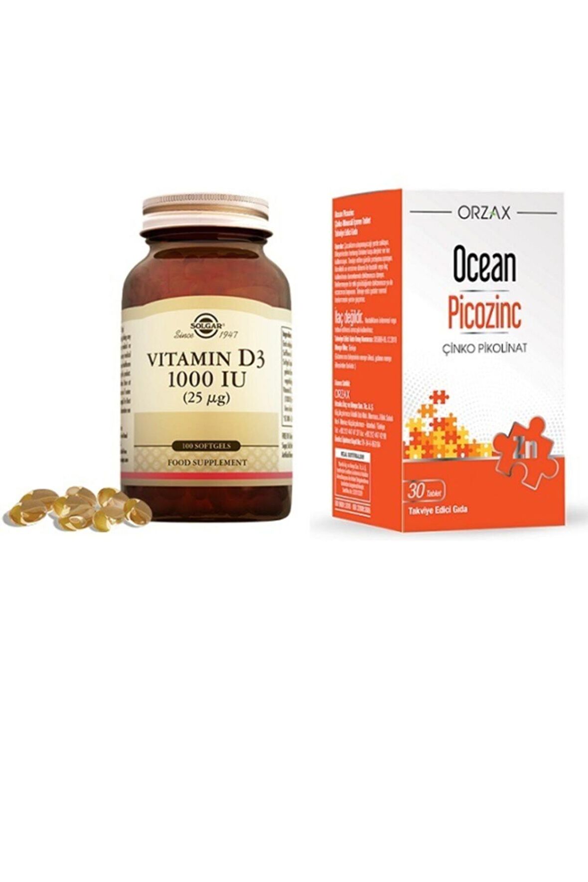 Vitamin D3 1000 Iu 100 Kapsül + Ocean Picozinc Çinko Pikolinat 30 Tablet