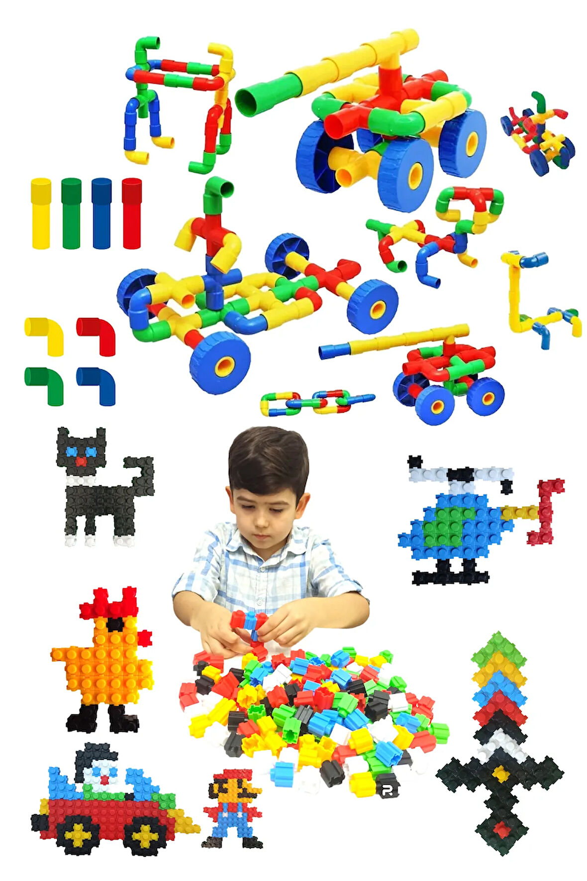 72 Parça Boru Lego + 200 Parça Tiktak Yapı Blokları