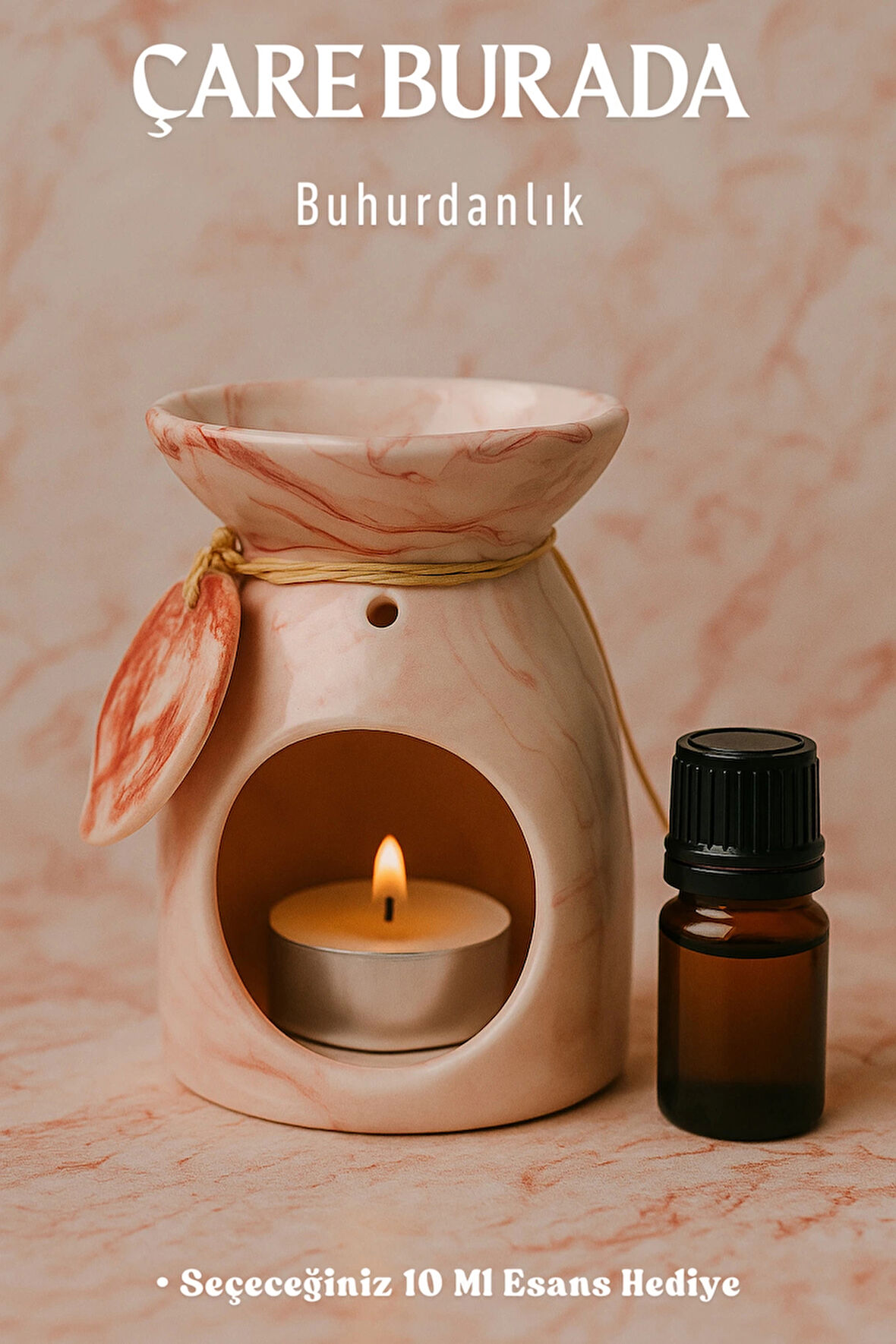 Kırmızı Mermer Desenli Yapraklı Buhurdanlık (Seçeceğiniz 10 Ml Esans Hediye)