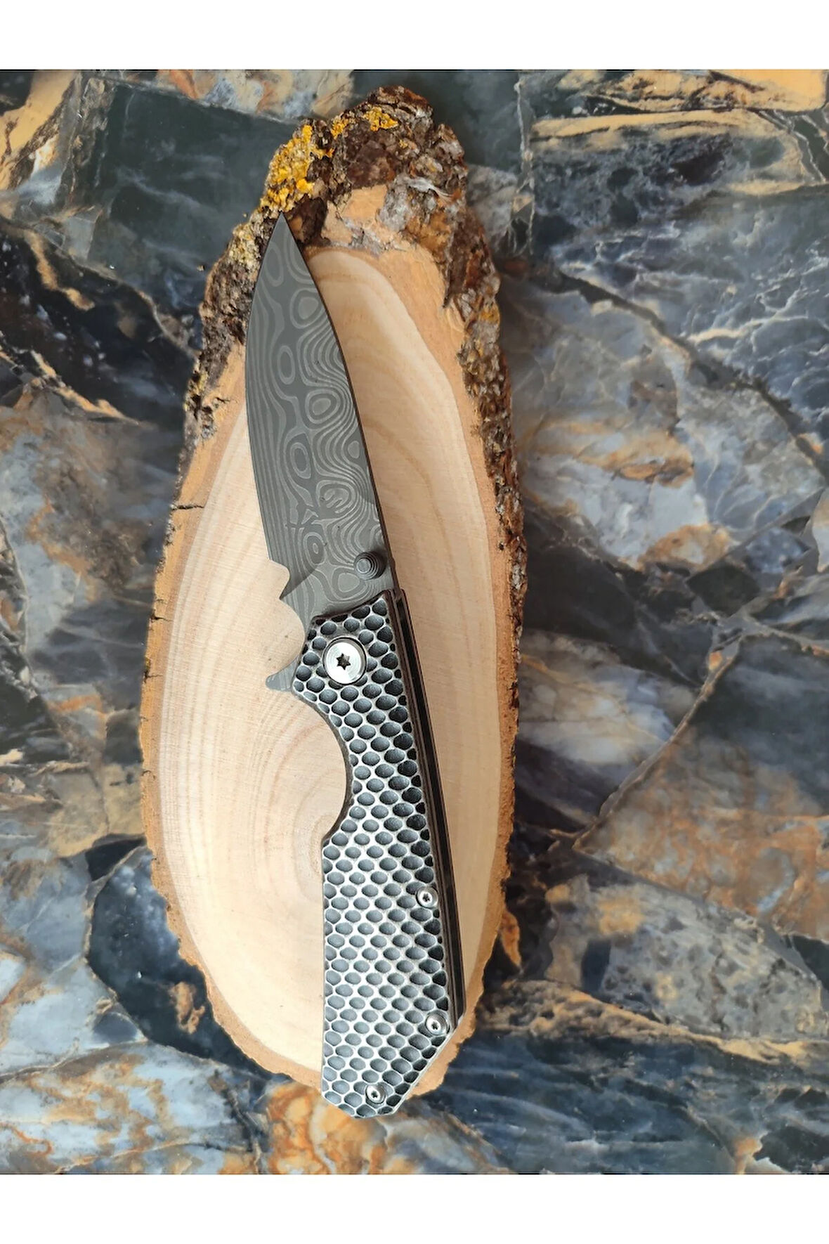 Damascus Çakı – 21 Cm Gümüş Metal Kabze