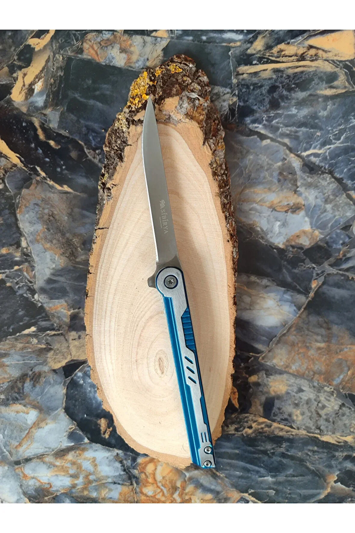 Beyefendi Çakı – 21 cm Mavi-Gümüş Metal Kabze