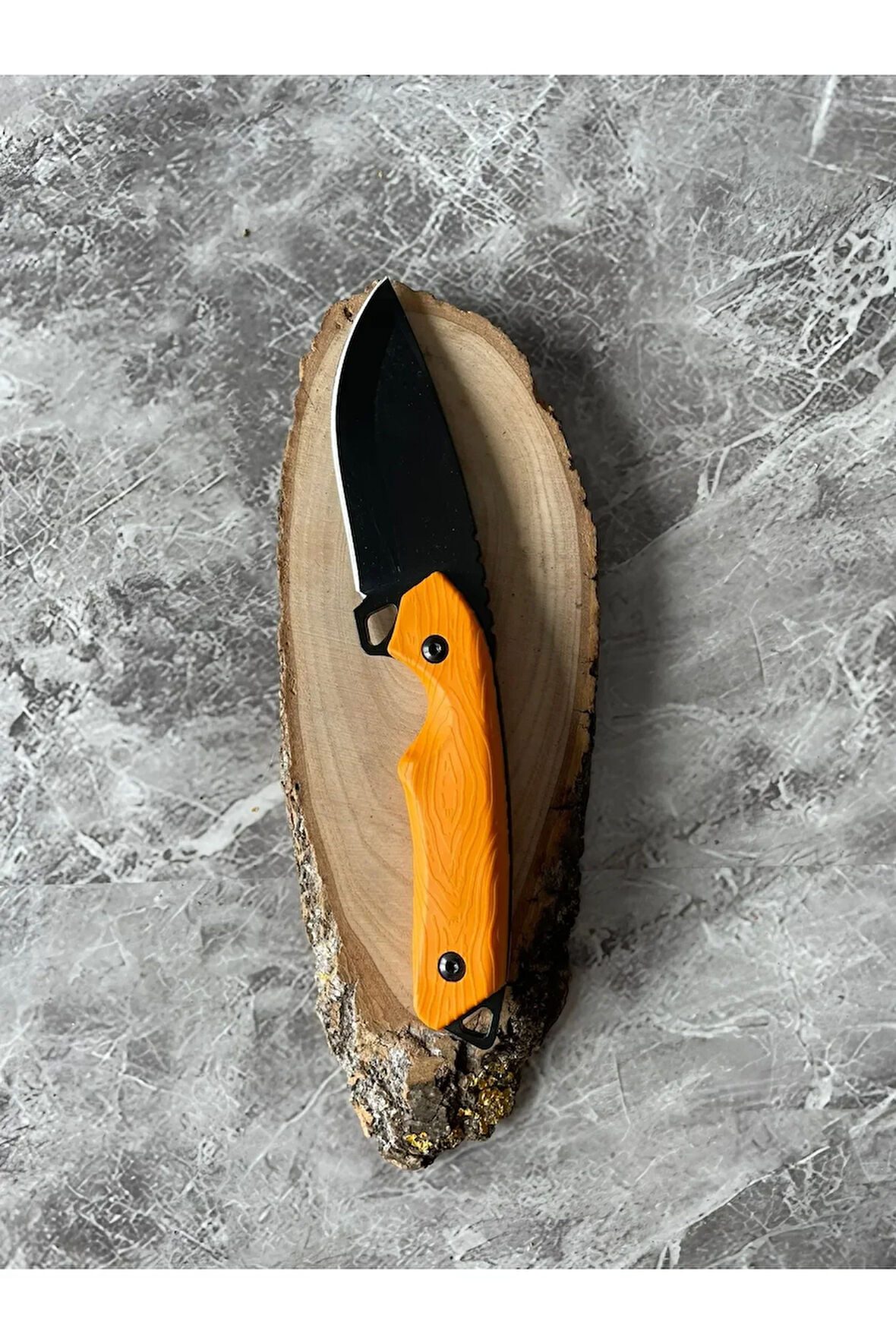 Kompakt Turuncu Kabzeli El Yapımı Kılıflı Kamp ve Av Bıçağı – 20,5 cm