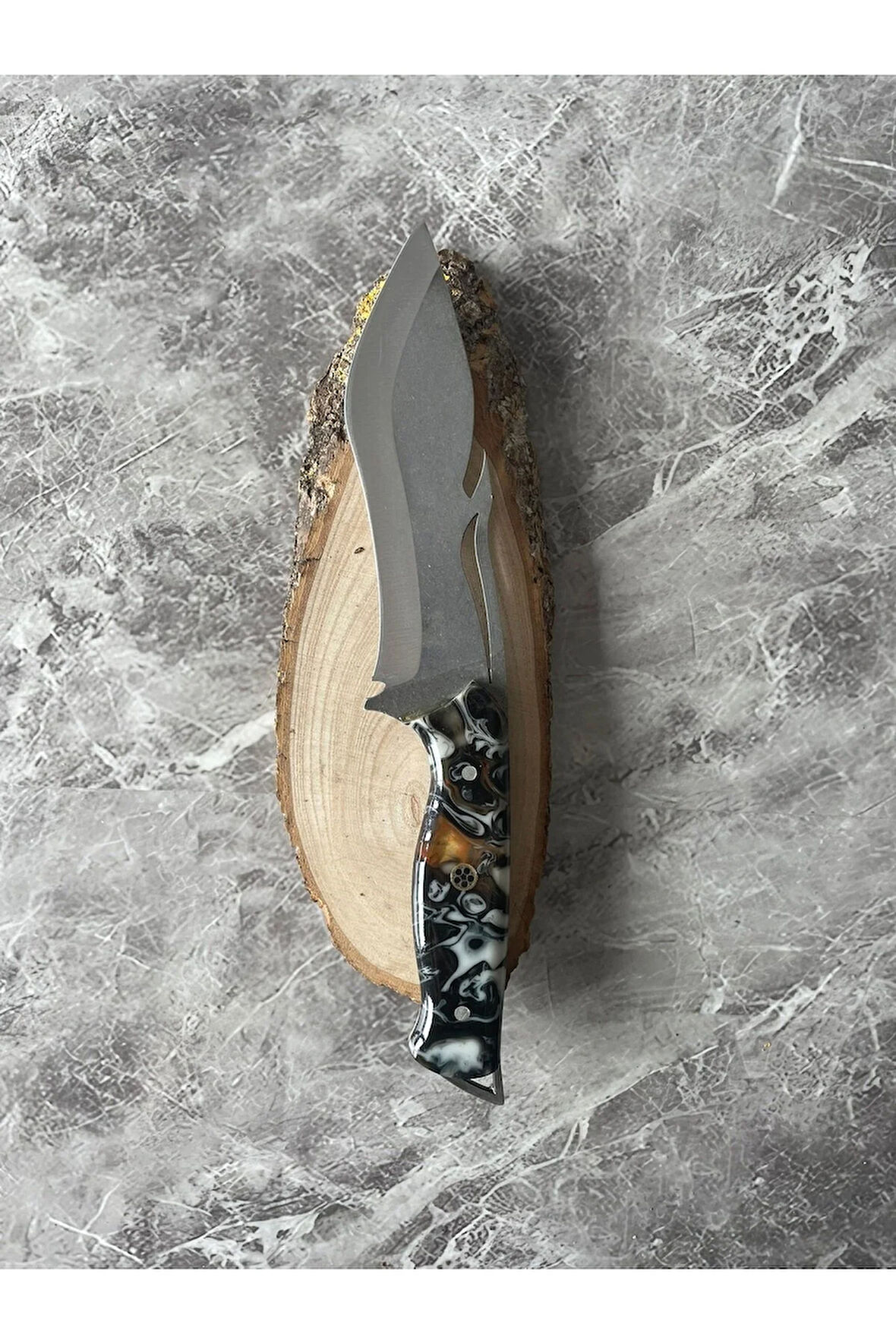 4116 Çelik Siyah-Beyaz Epoksi Kabzeli Kamp Bıçağı