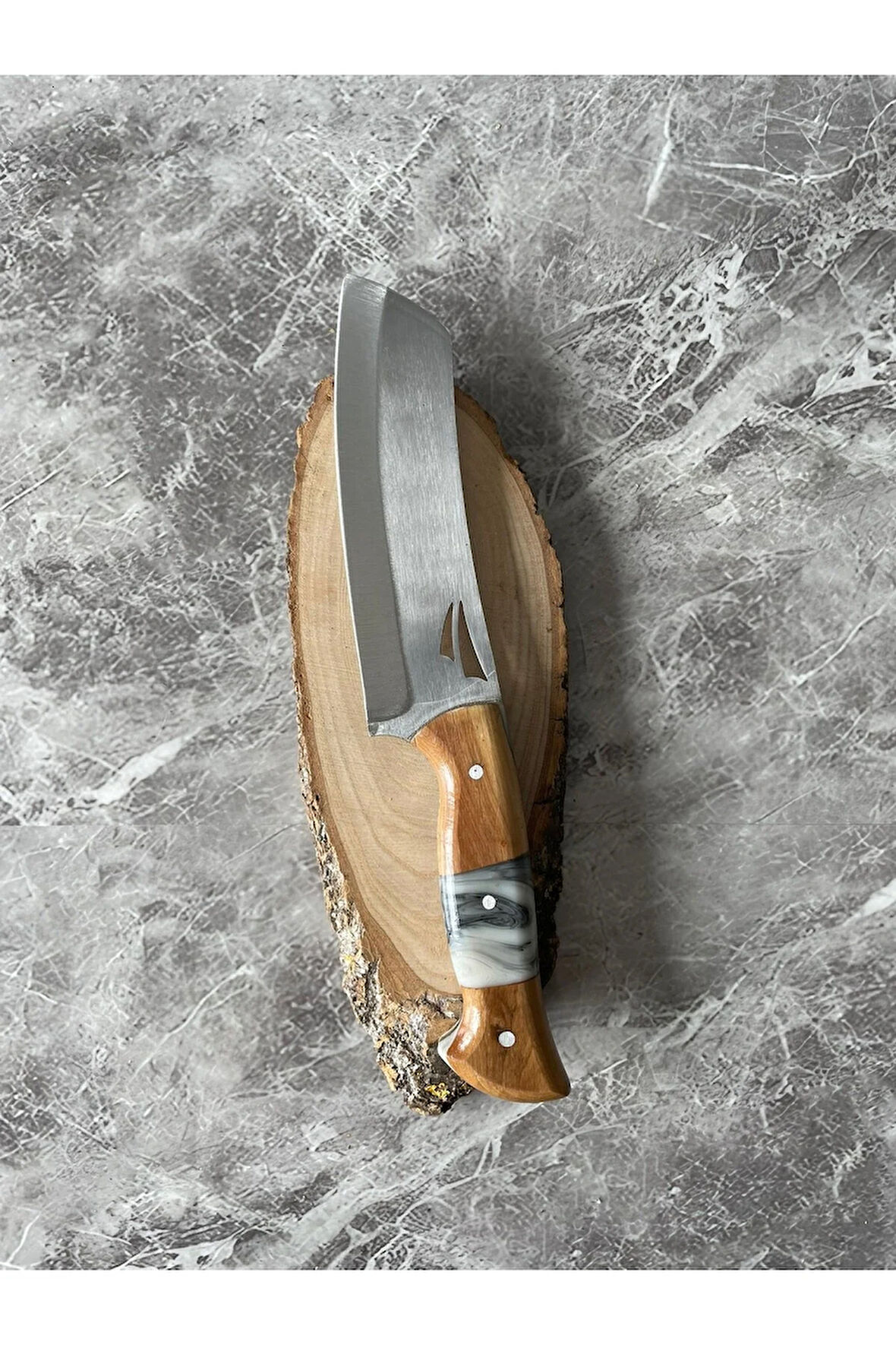 Satır Model Hibrit Beyaz Epoksi Kabzeli Kılıflı Kamp ve Av Bıçağı – 26,5 cm