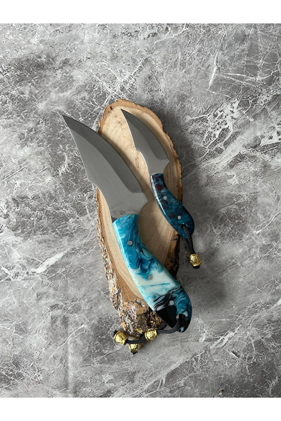 Epoksi Mavi-Siyah Babalı Oğullu Kamp Bıçağı – Kılıflı, 2’li Set, Hediyelik & Outdoor