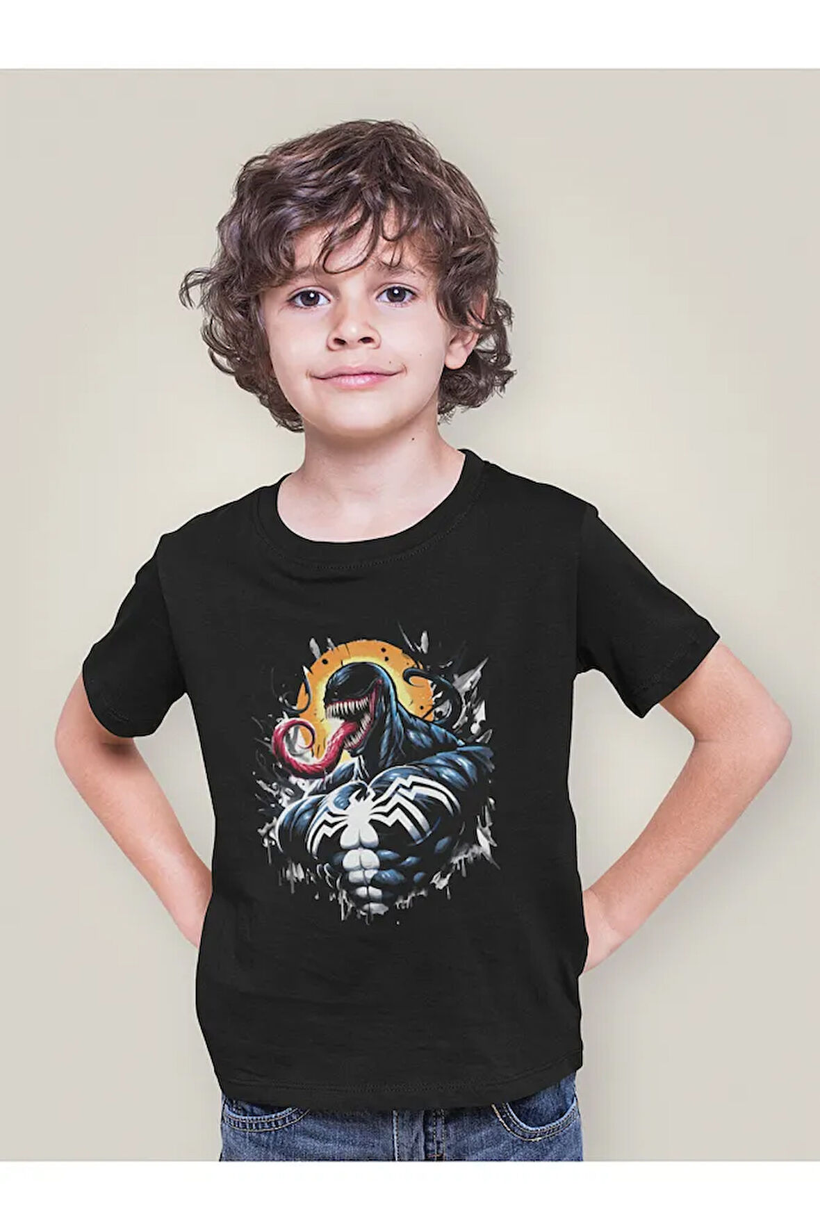 Tasarım Venom Baskılı Unisex Film Karakteri Çocuk Tişört (1-12 Yaş)