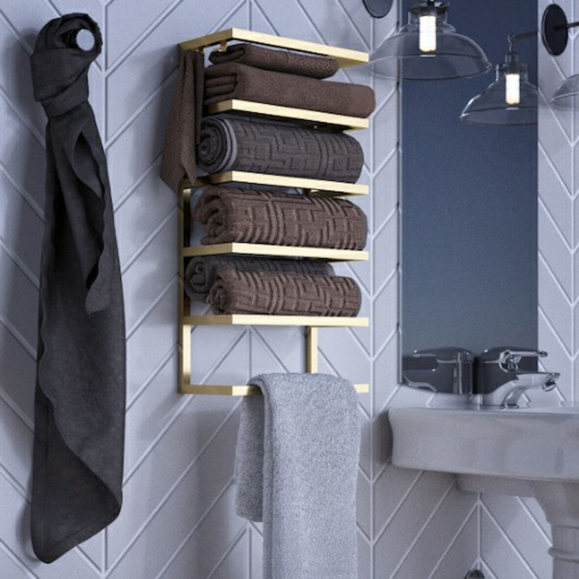 Viola Metal Katlı Havluluk gold