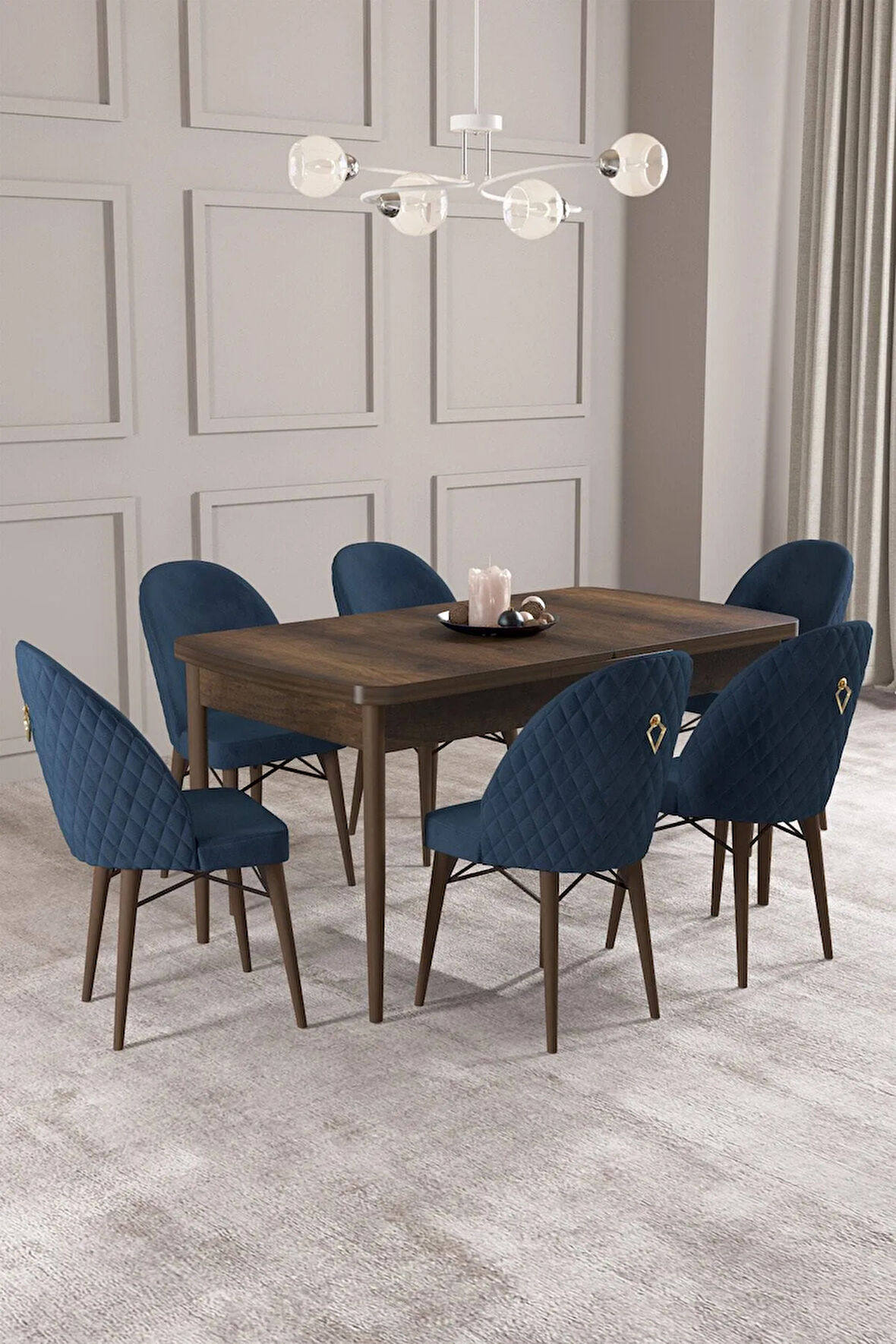 Arya Barok Desen 80x132 MDF Açılabilir Mutfak Masası Takımı 6  Sandalye