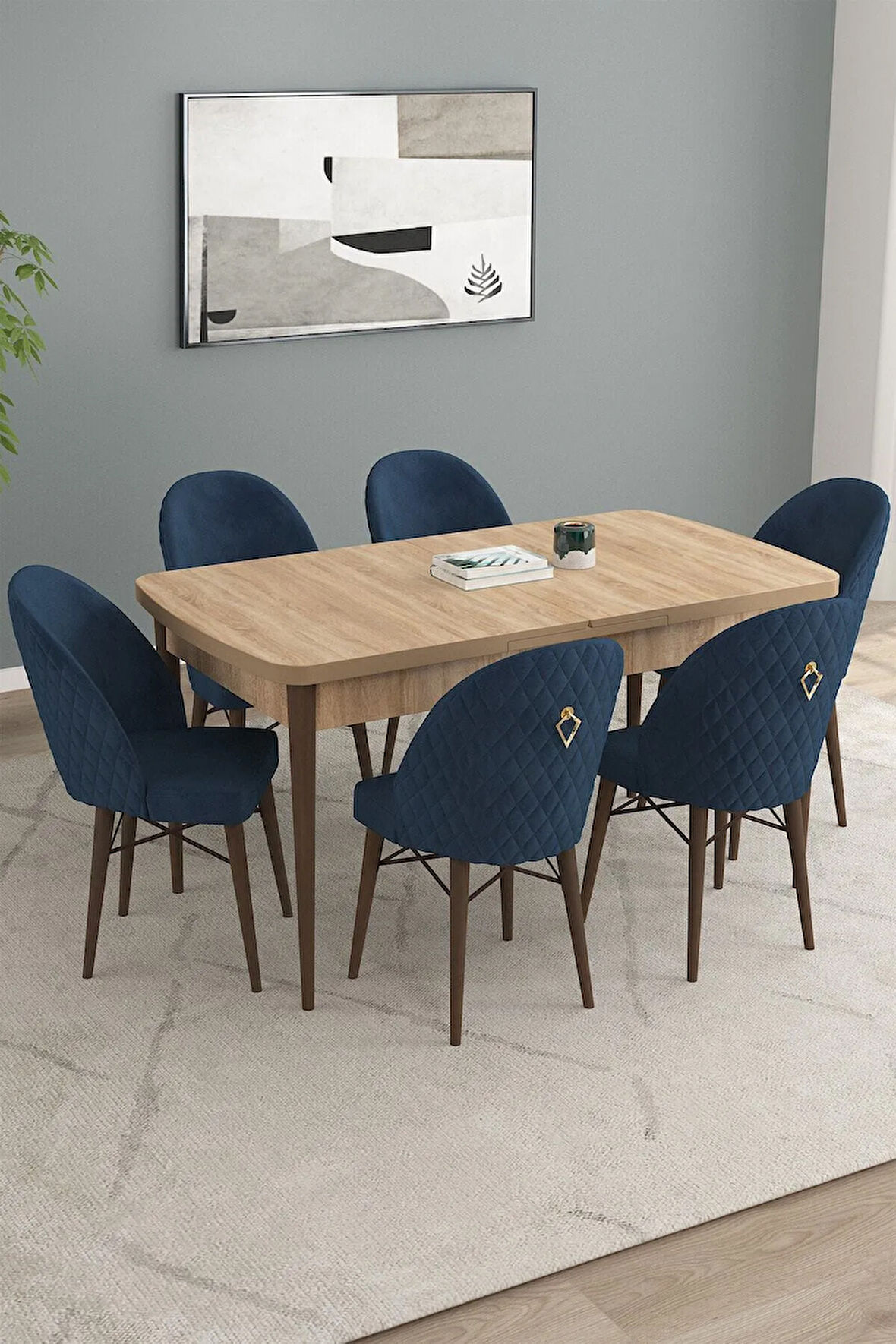 Arya Meşe Desen 80x132 MDF Açılabilir Yemek Masası Takımı 6  Sandalye