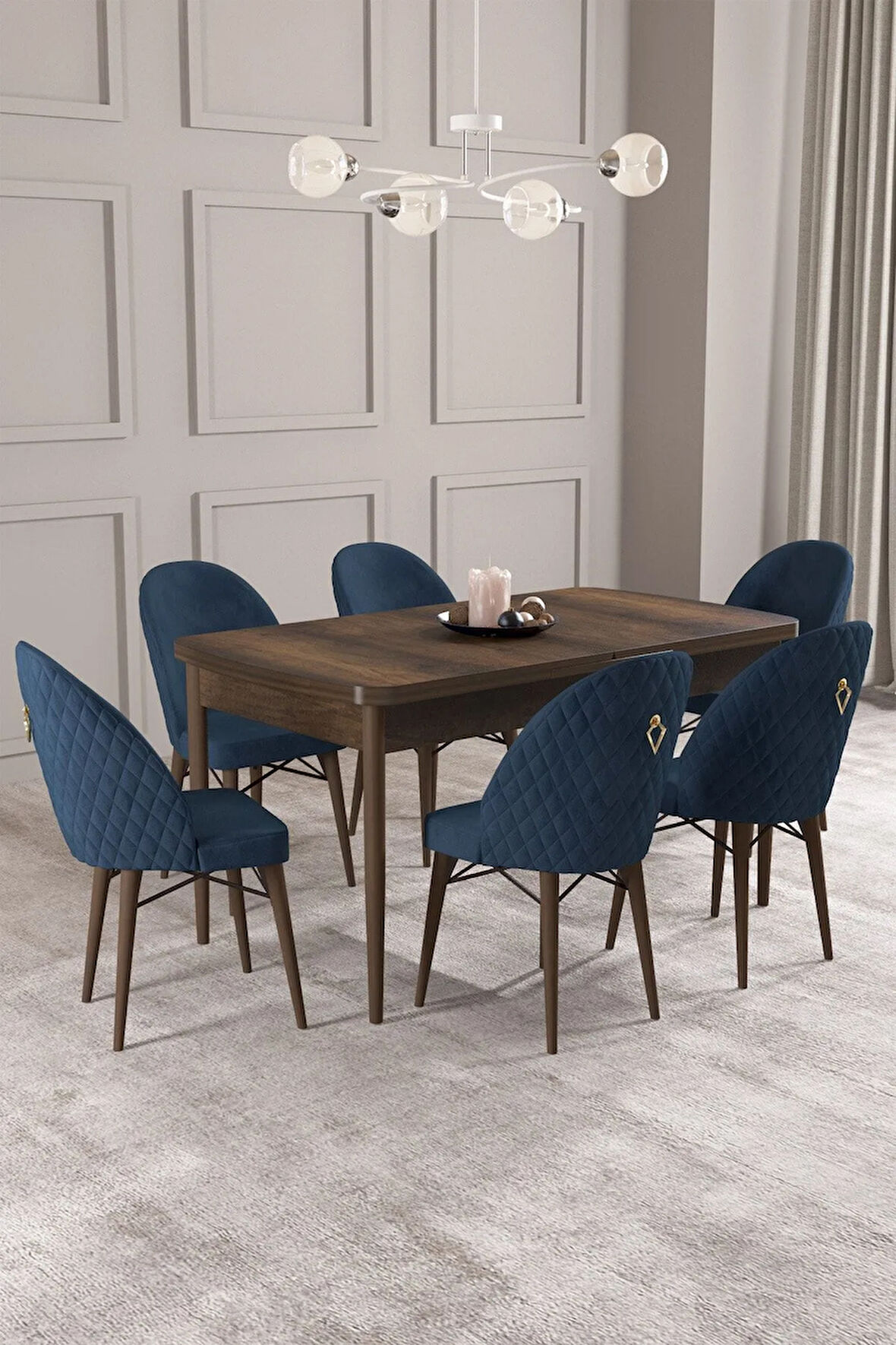 Calvin Barok Desen 80x132 MDF Açılabilir Mutfak Masası Takımı 6  Sandalye
