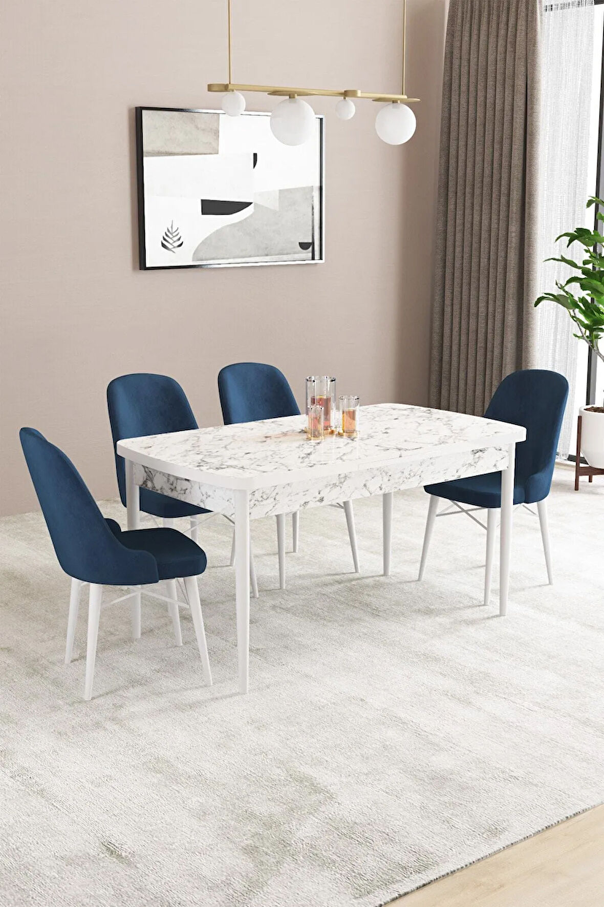 Clara Meşe Desen 80x132 Açılabilir Mutfak Masası Takımı 4  Sandalye