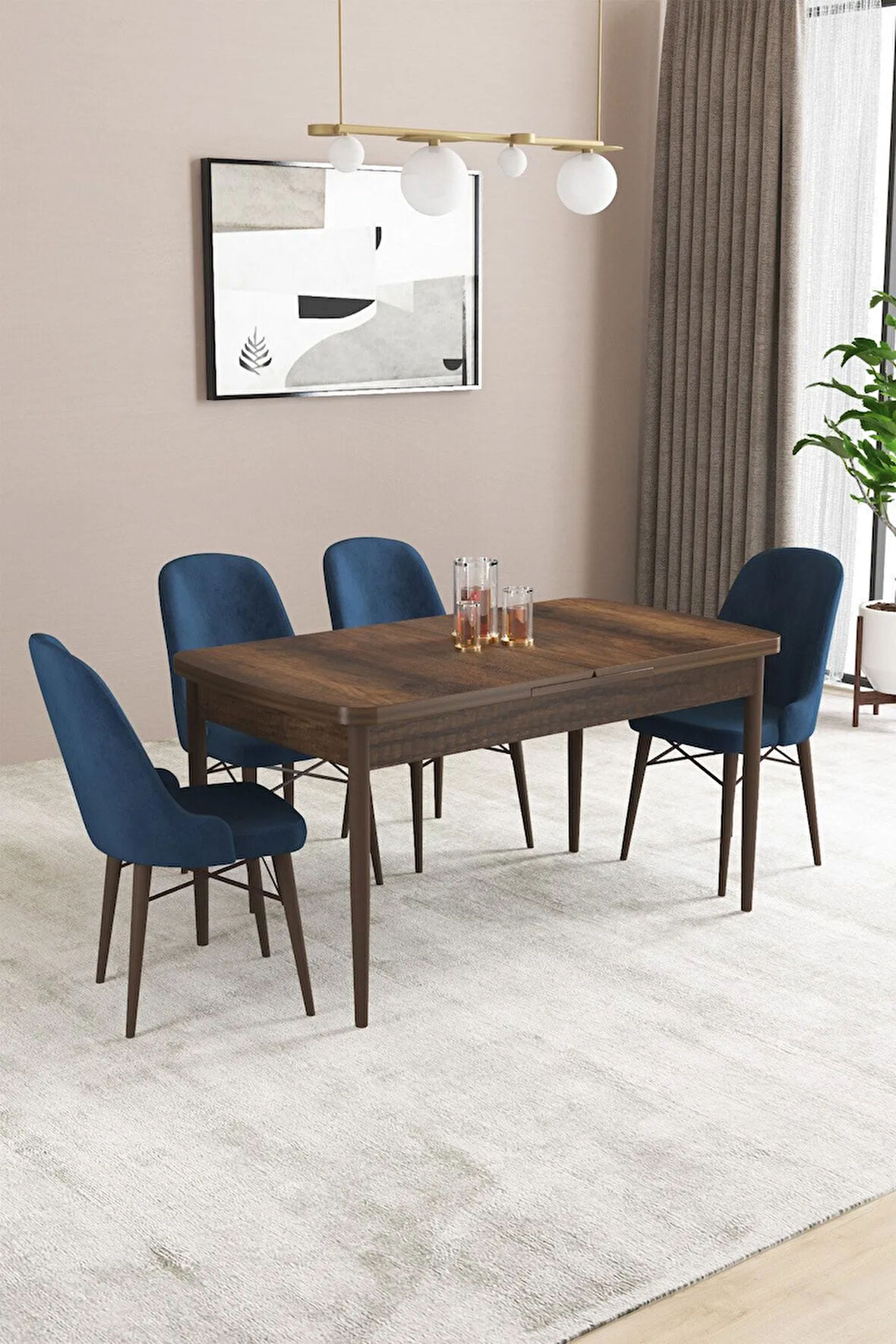 Fonza Barok 80x132 MDF Açılabilir Mutfak Masası Takımı 4  Sandalye