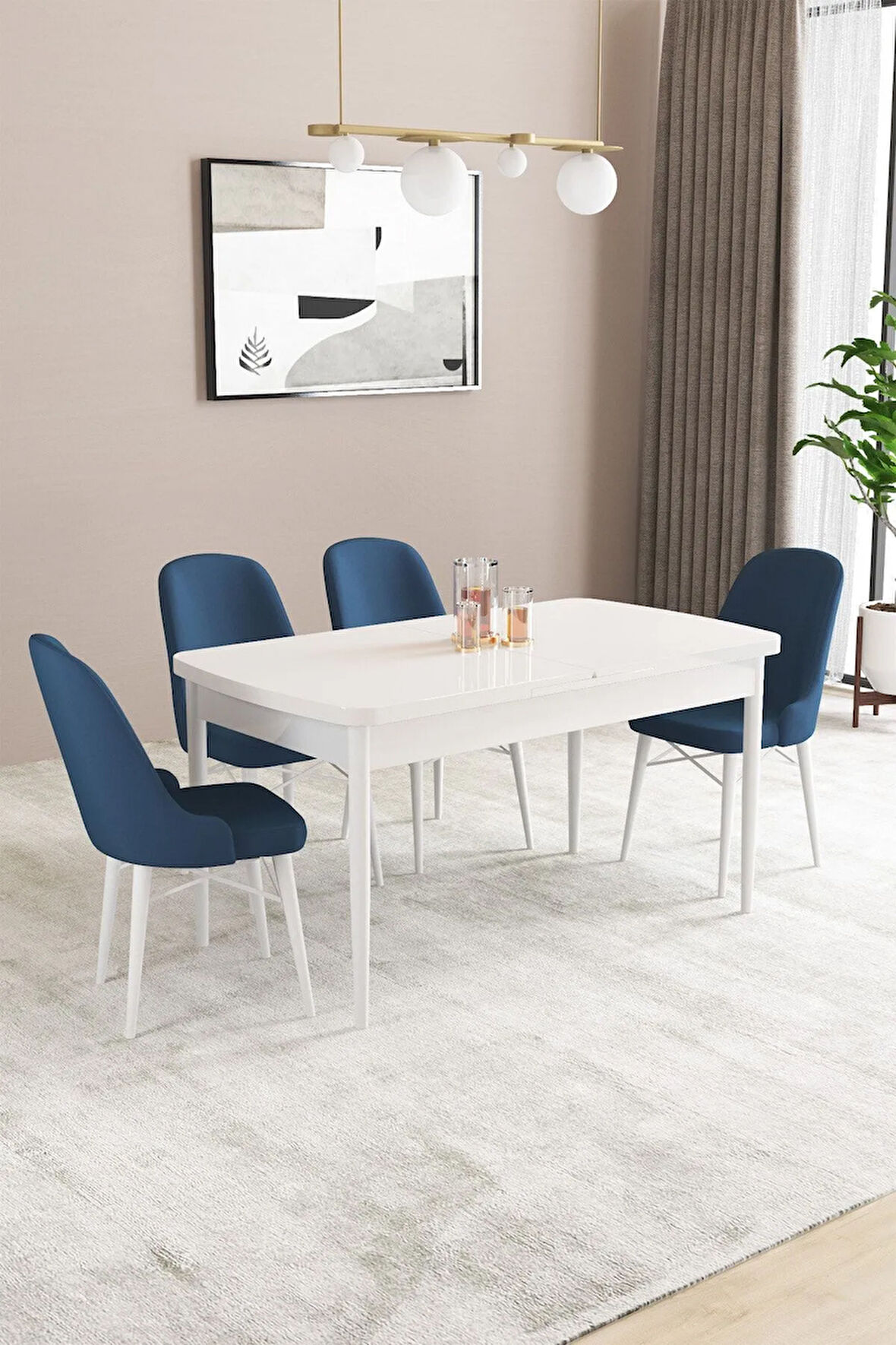 Fonza Beyaz 80x132 MDF Açılabilir Mutfak Masası Takımı 4  Sandalye