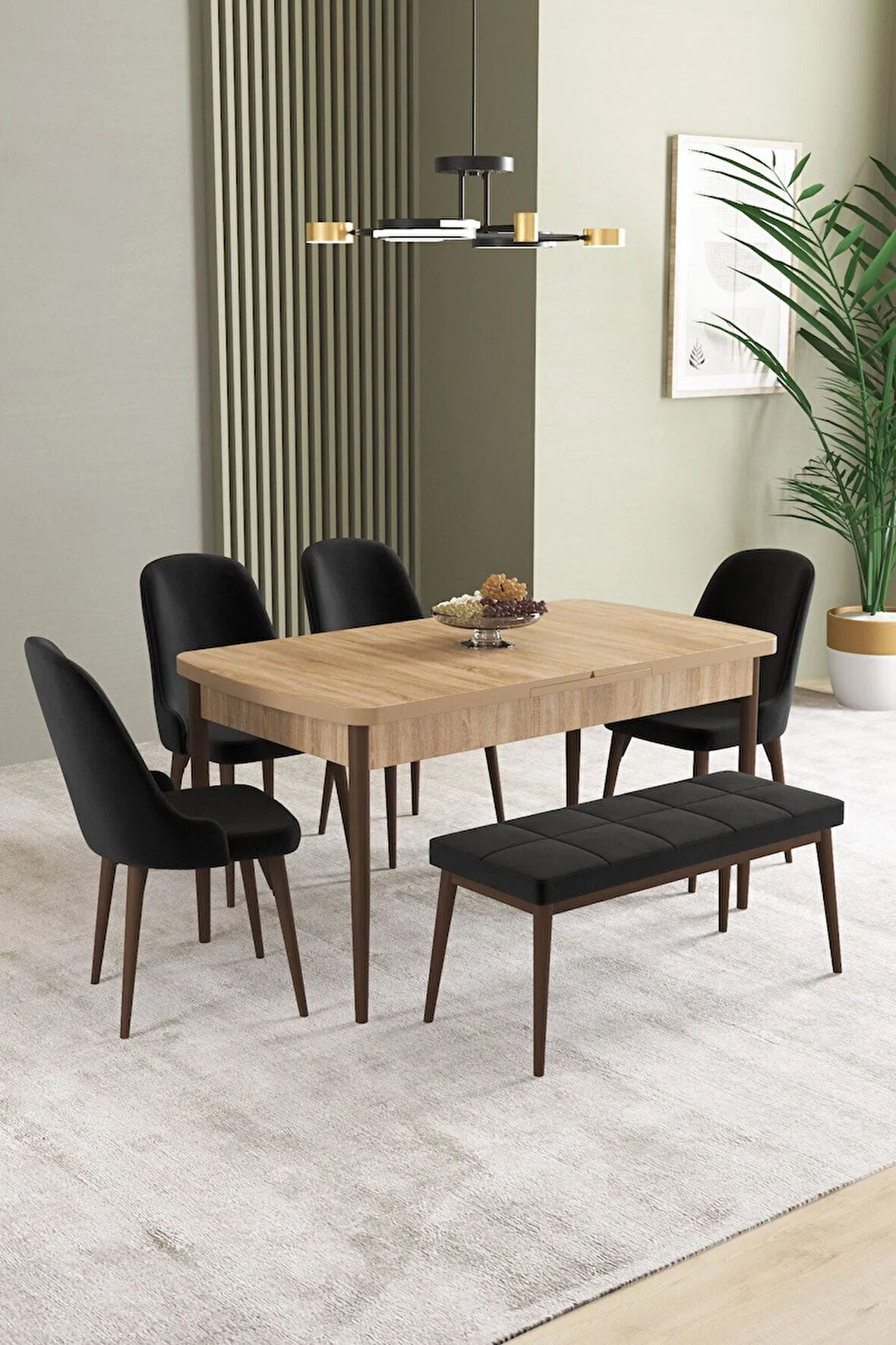 Ikon Barok Desen 80x132 MDF Açılabilir Mutfak Masası Takımı 4  Sandalye