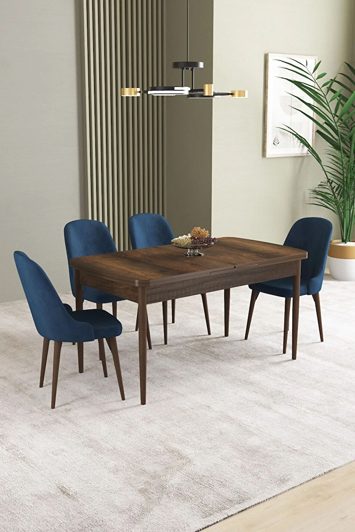 Ikon Barok Desen 80x132 MDF Açılabilir Yemek Masası Takımı 4  Sandalye