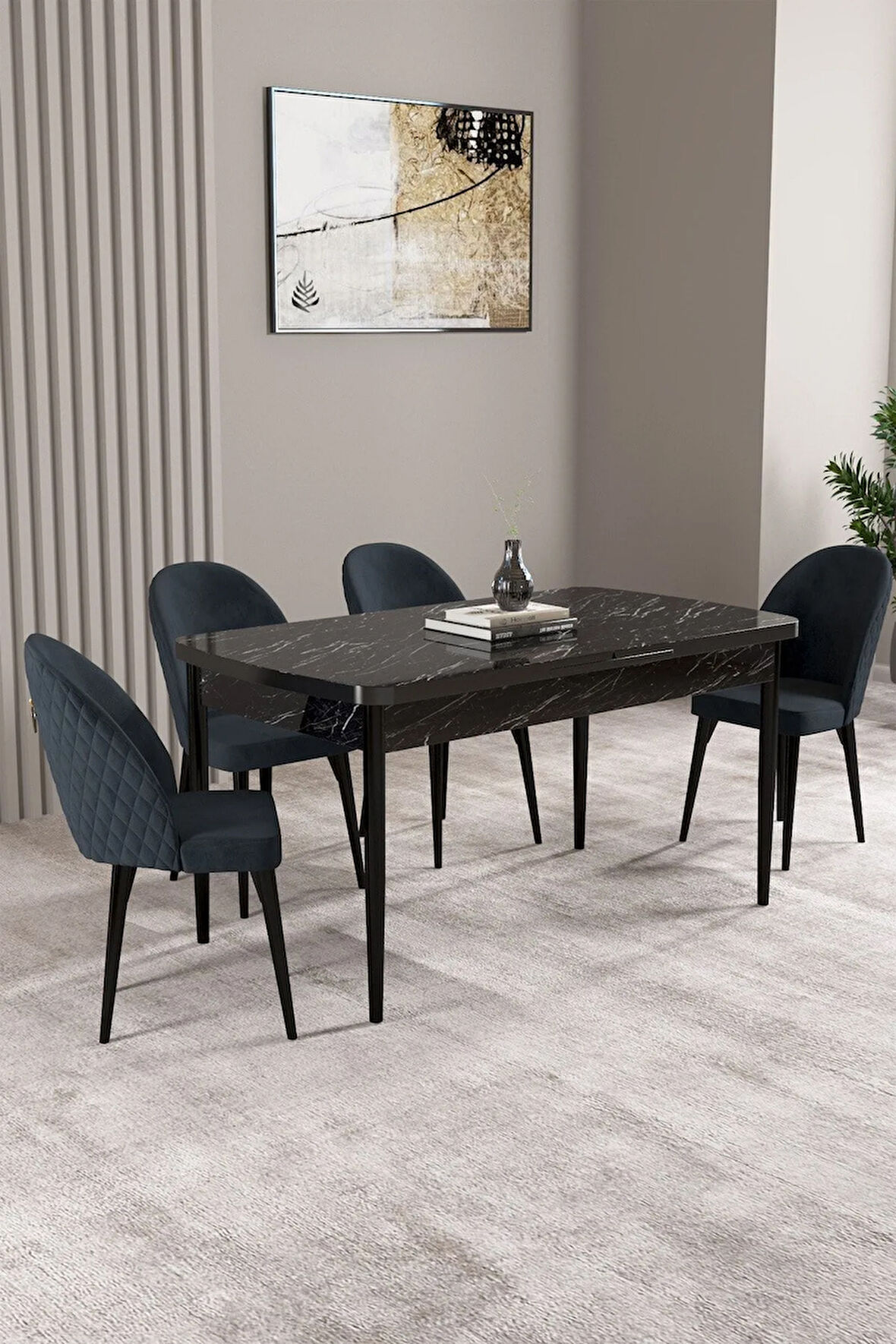Ikon Meşe Desen 80x132 MDF Açılabilir Mutfak Masası Takımı 4  Sandalye