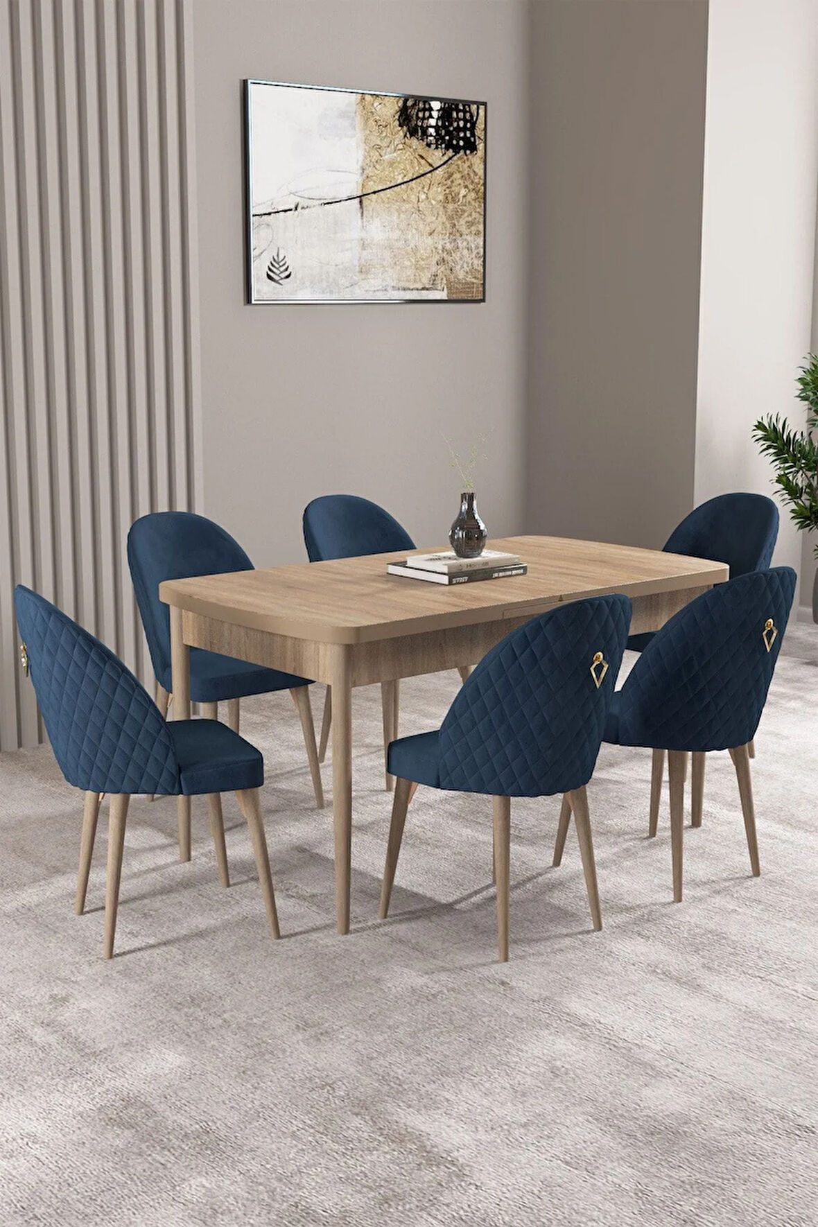 Mabel Barok Desen 80x132 Açılabilir Yemek Odası Takımı 4  Sandalye