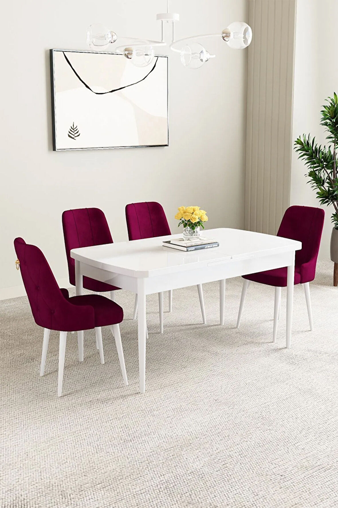 Mabel Beyaz 80x132 Açılabilir Yemek Odası Takımı 4  Sandalye