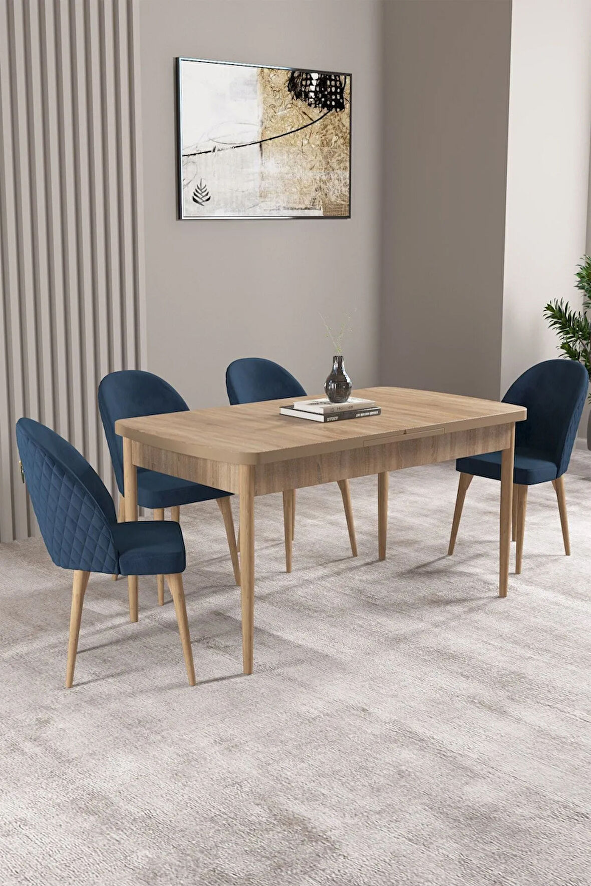 Milas Meşe Desen 80x132 MDF Açılabilir Mutfak Masası Takımı 4  Sandalye