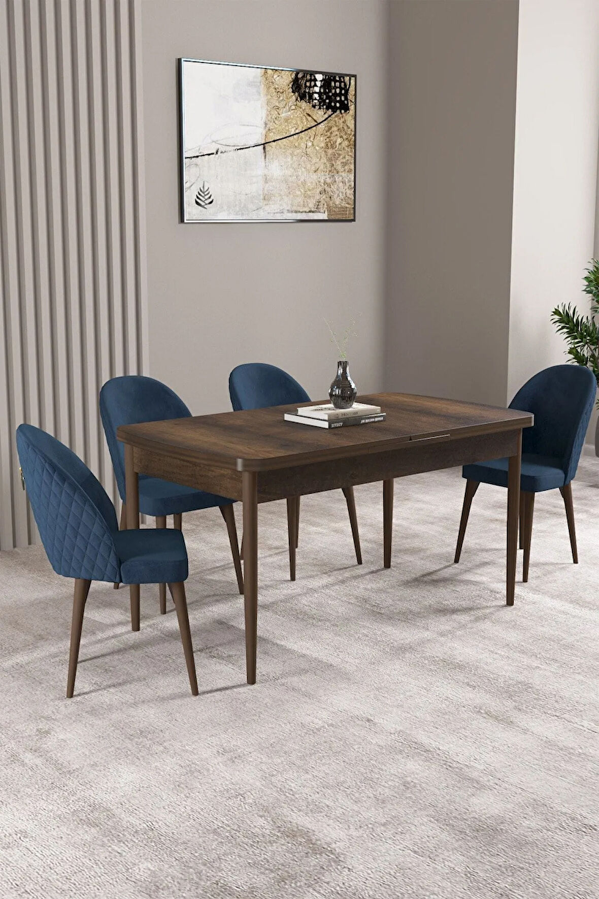 Milas Barok Desen 80x132 MDF Açılabilir Yemek Masası Takımı 4  Sandalye