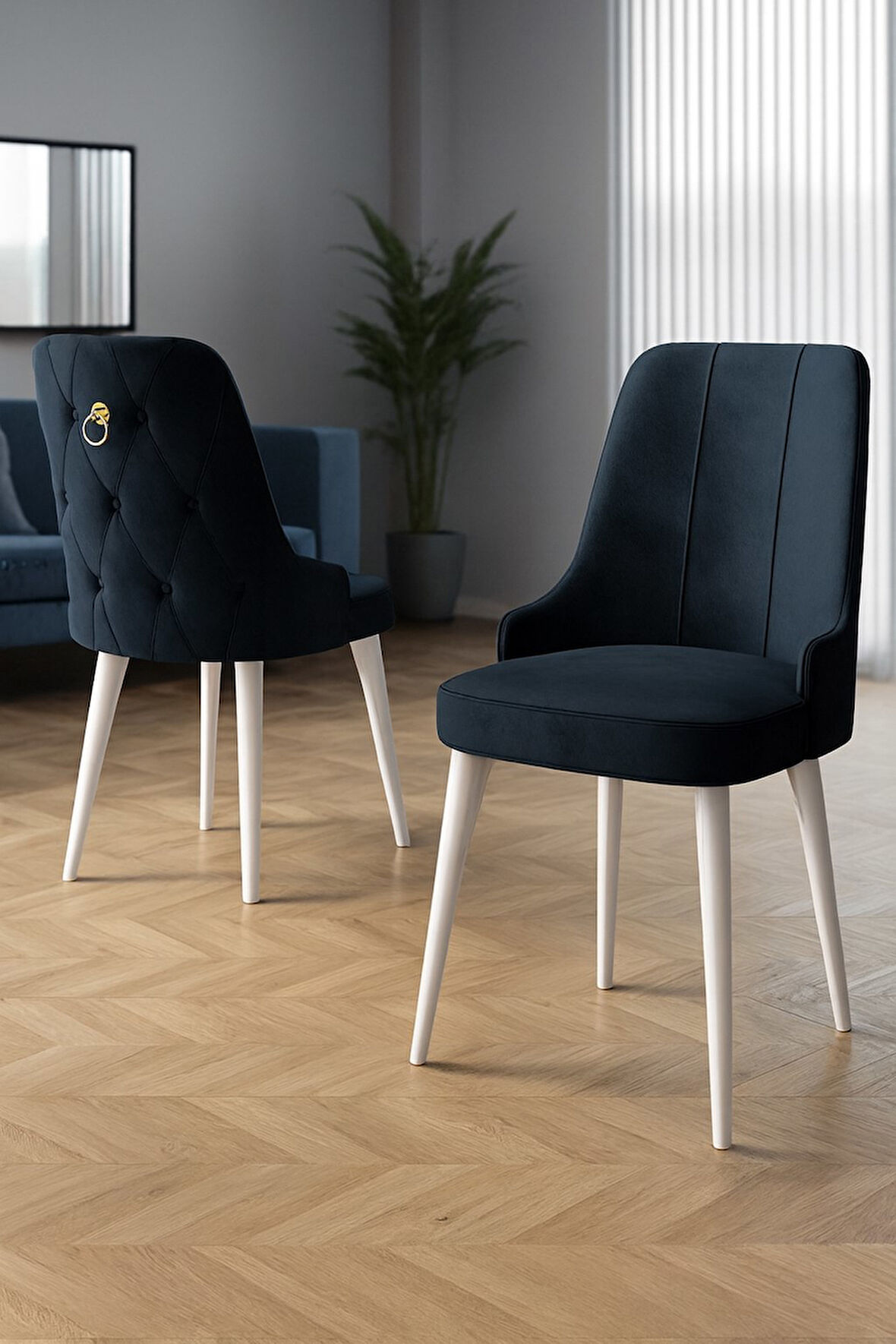 Esa 4 Adet Babyface Kumaş, Beyaz Metal Ayaklı, Mutfak ve Yemek Odası Sandalyesi